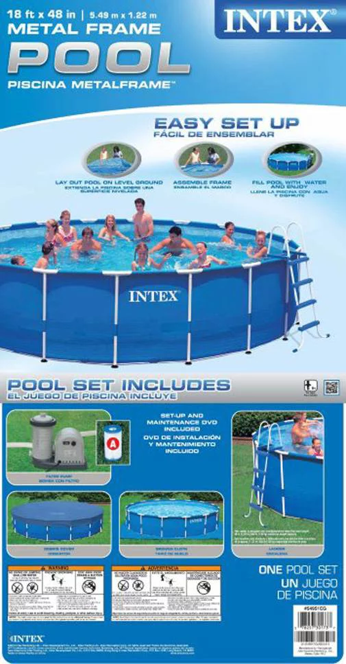 Intex 18ft x 48in Metal Frame Above Ground Round Family Swimming Pool Set & Pump - Womvr