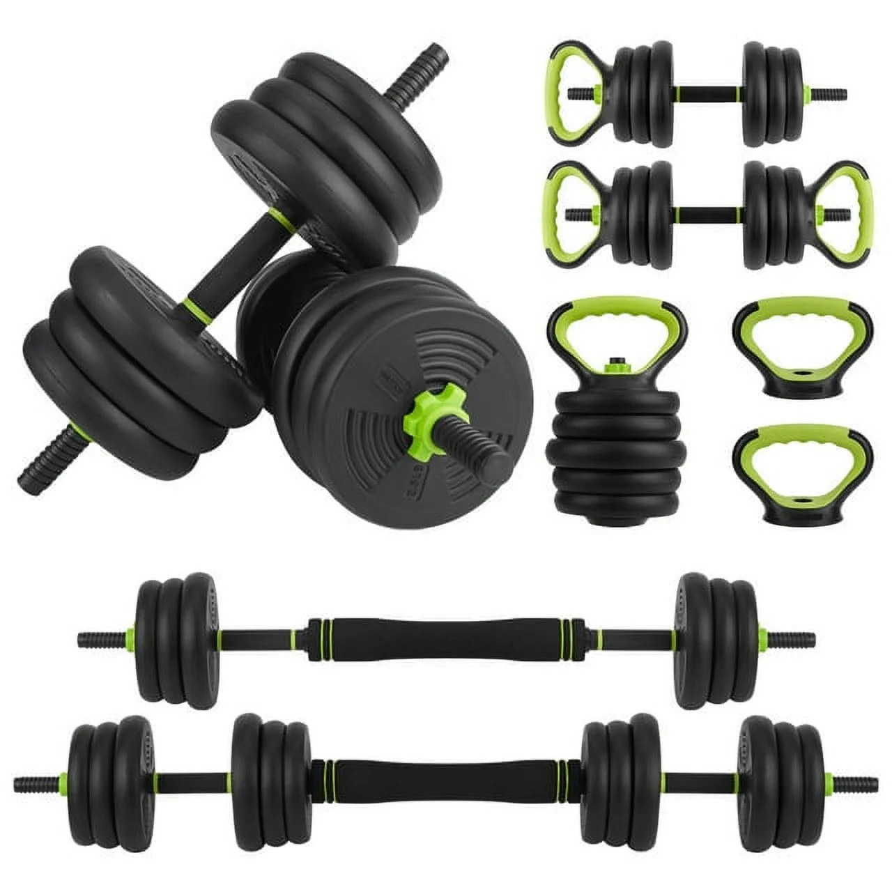 4-in-1 Adjustable Dumbbells Set Barbell Kettlebells Push-up-Stand 44 LBS for Home Gym Fitness Exercises - Womvr