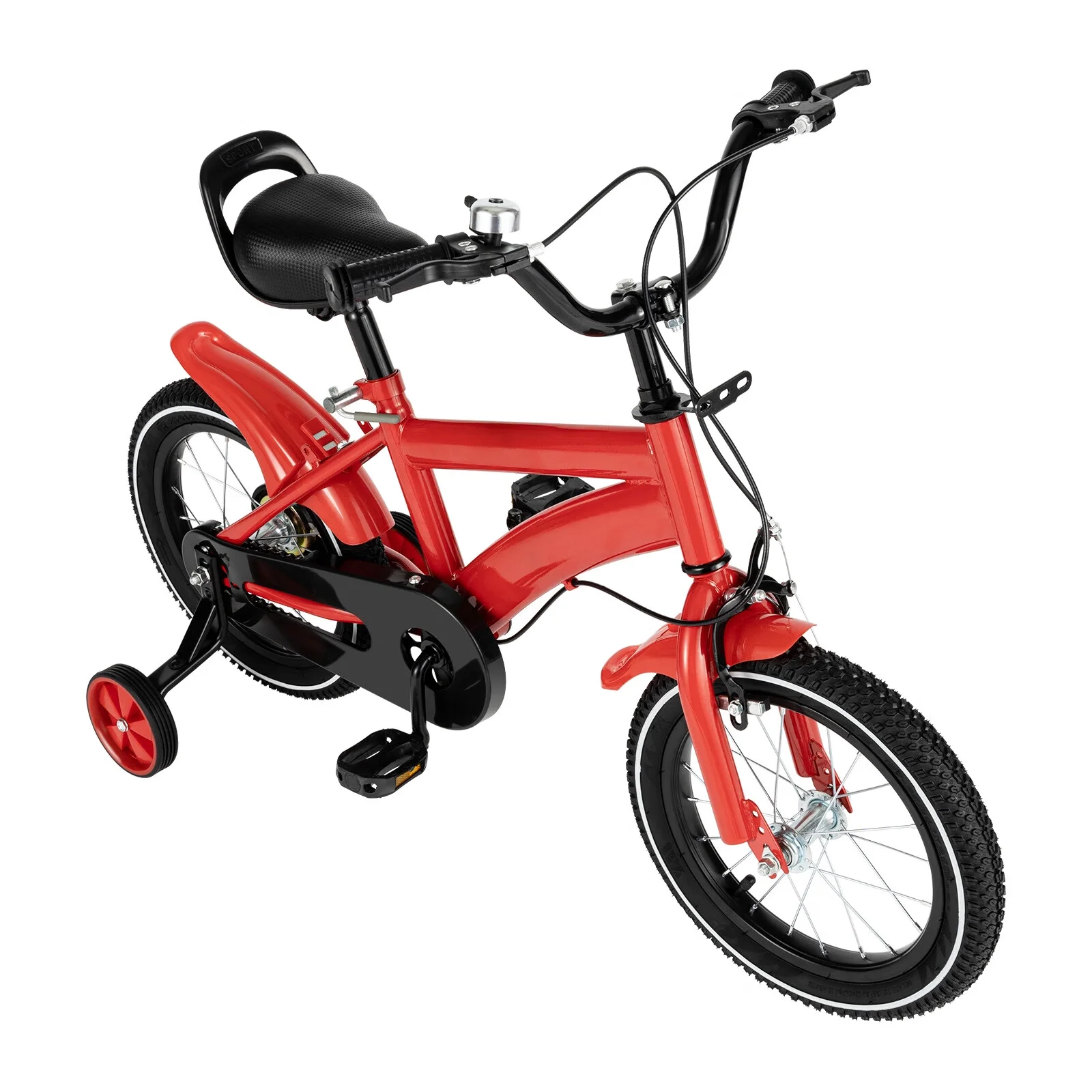 Aiqidi 14 Inch Kids Bike Boys Girls Safe Bicycle Adjustable Seat Height Children Bicycle with Training Wheels and Mudguards, Red - Womvr