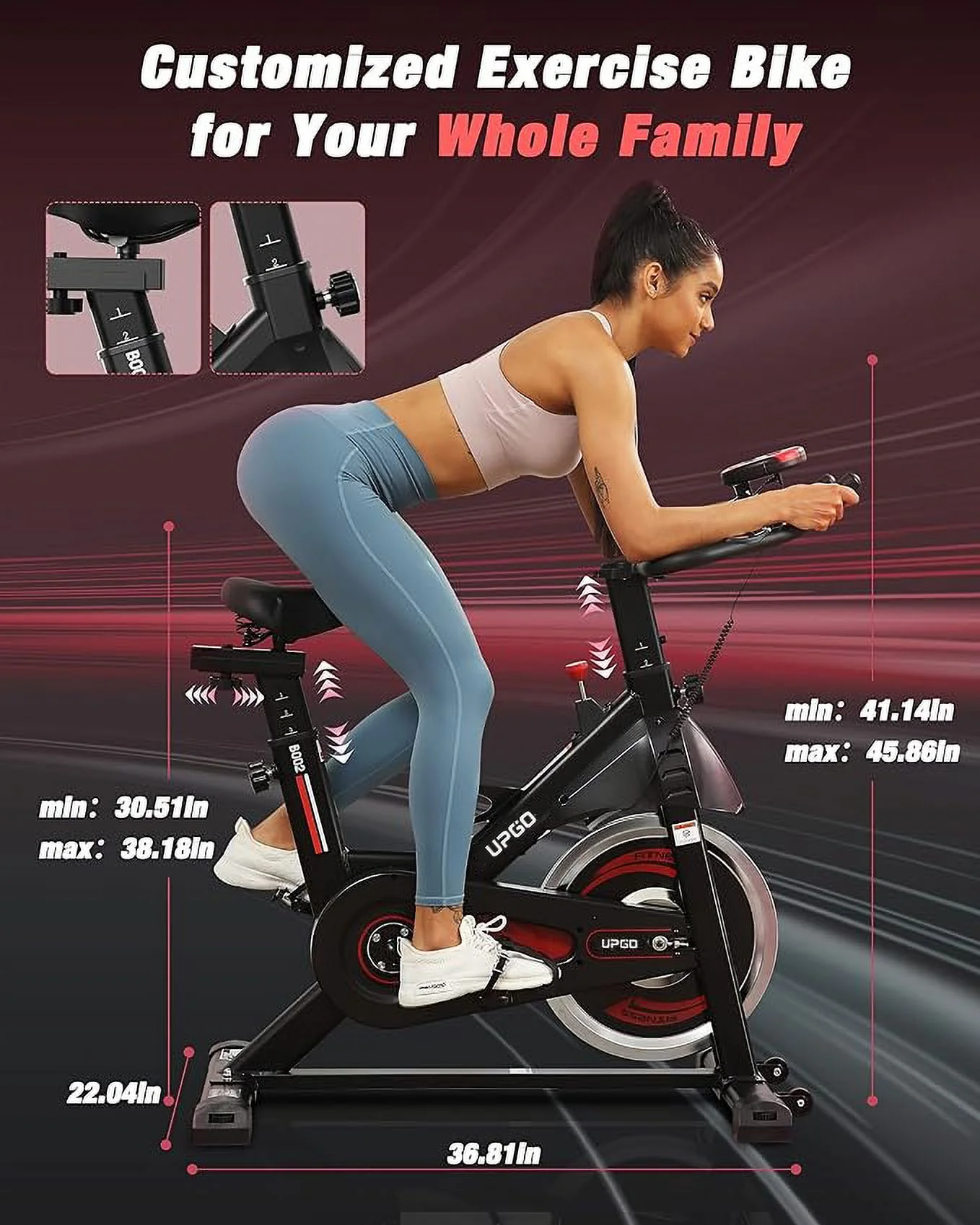 UPGO Indoor Cycling Bike/Magnetic Stationary Bike - Cycle Bike with Ipad Mount & Comfortable Seat Cushion - Womvr