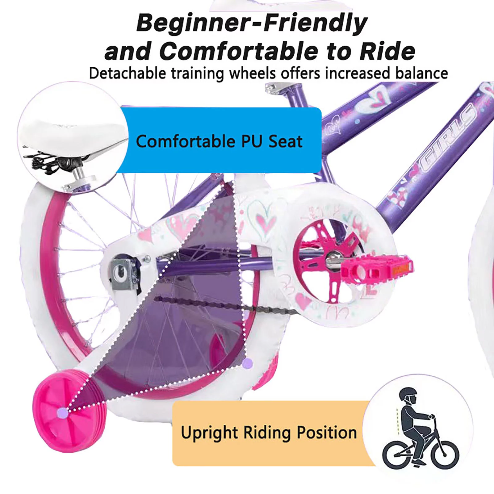 Vebreda 18 in. Kids Bike with Training Wheels for Girls Ages 6-12 Years Child - Womvr