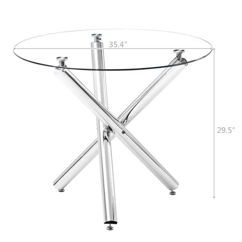 Ktaxon 5 Piece Round Dining Table Set, Modern Kitchen Table and Chairs for 4 Person Clear Tempered Glass Top - Womvr