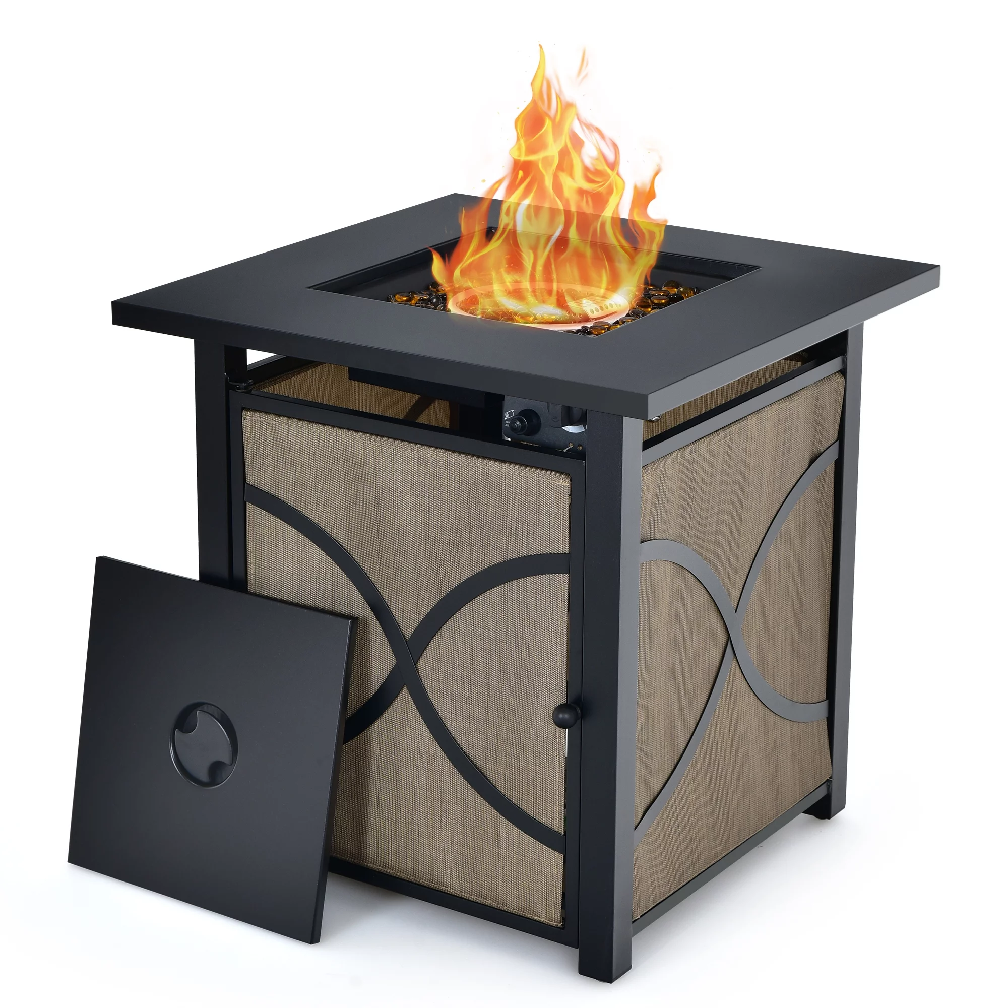 Costway 25-Inch Square Propane Fire Pit Table 40000 BTU W/ Lid, Fire Glass - Womvr