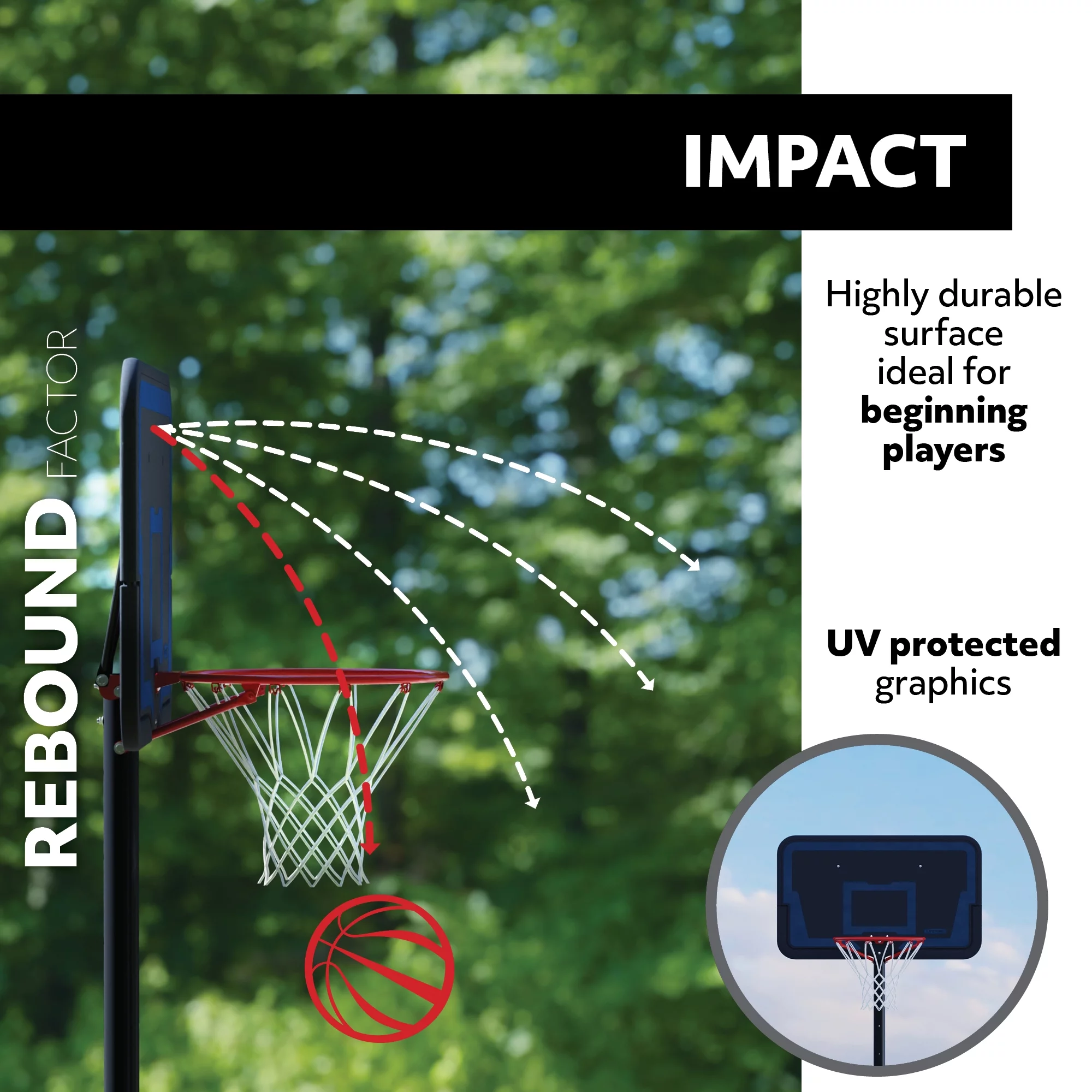 Lifetime Adjustable Portable Basketball Hoop, 44 inch HDPE Plastic Impact® (90759) - Womvr