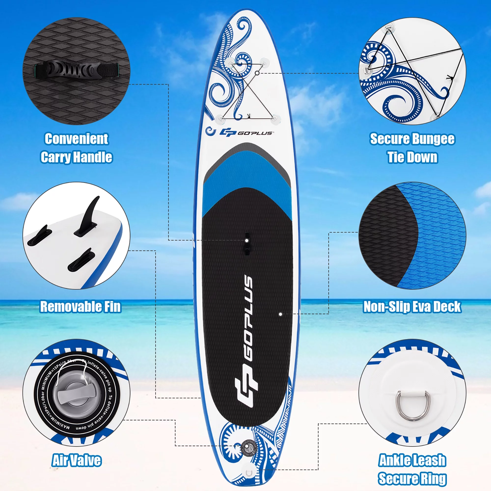 Goplus 11' Inflatable Stand Up Paddle Board 6.5” Thick SUP with Premium Accessorie Blue - Womvr