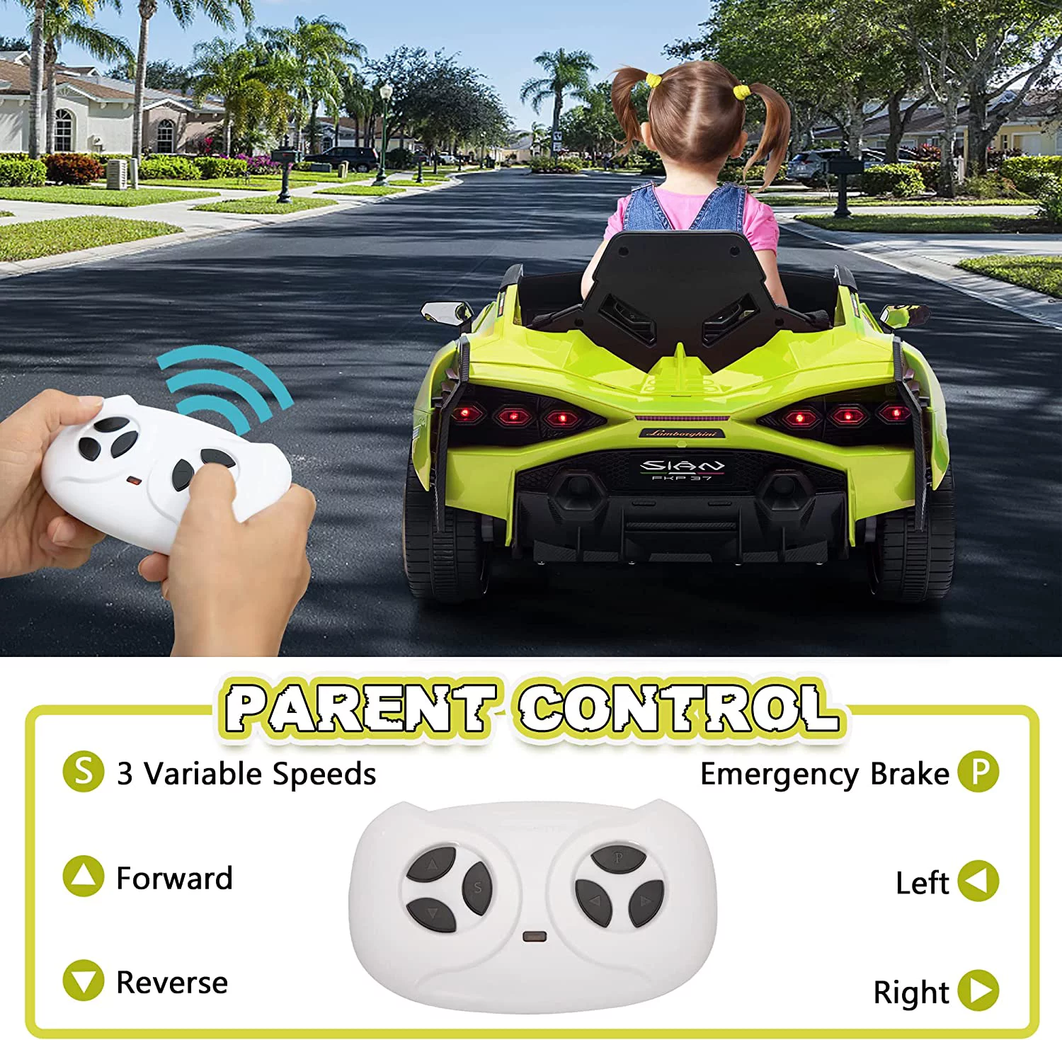 TOBBI 24V Lamborghini STO Licensed Kids Ride on Drift Car Gray Electric Car W/Remote Control LED Lights, up to 10 mph - Womvr