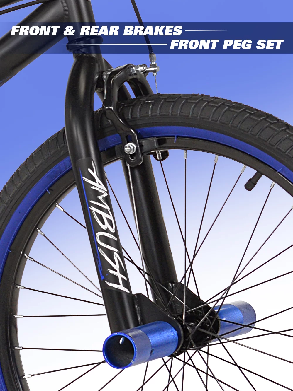 Kent 20 In. Ambush Boy's BMX Bike, Black with Blue and white accents - Womvr