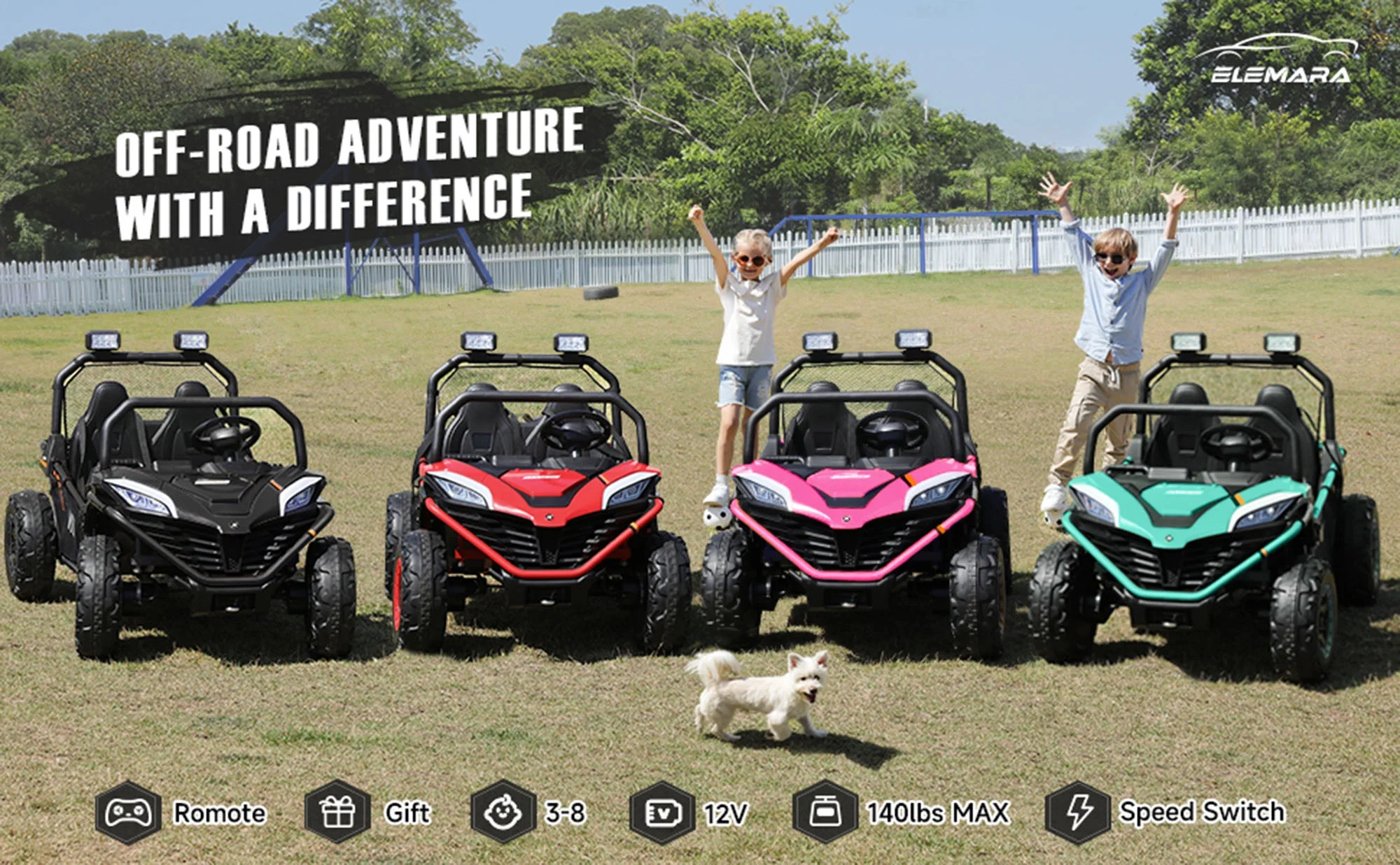 12 V Ride on Car,2 Seater Powered on Truck,4WD Electric Off-Road,Remote Control,Spring Suspension Ride on UTV for 3-8 Kids,Blue - Womvr