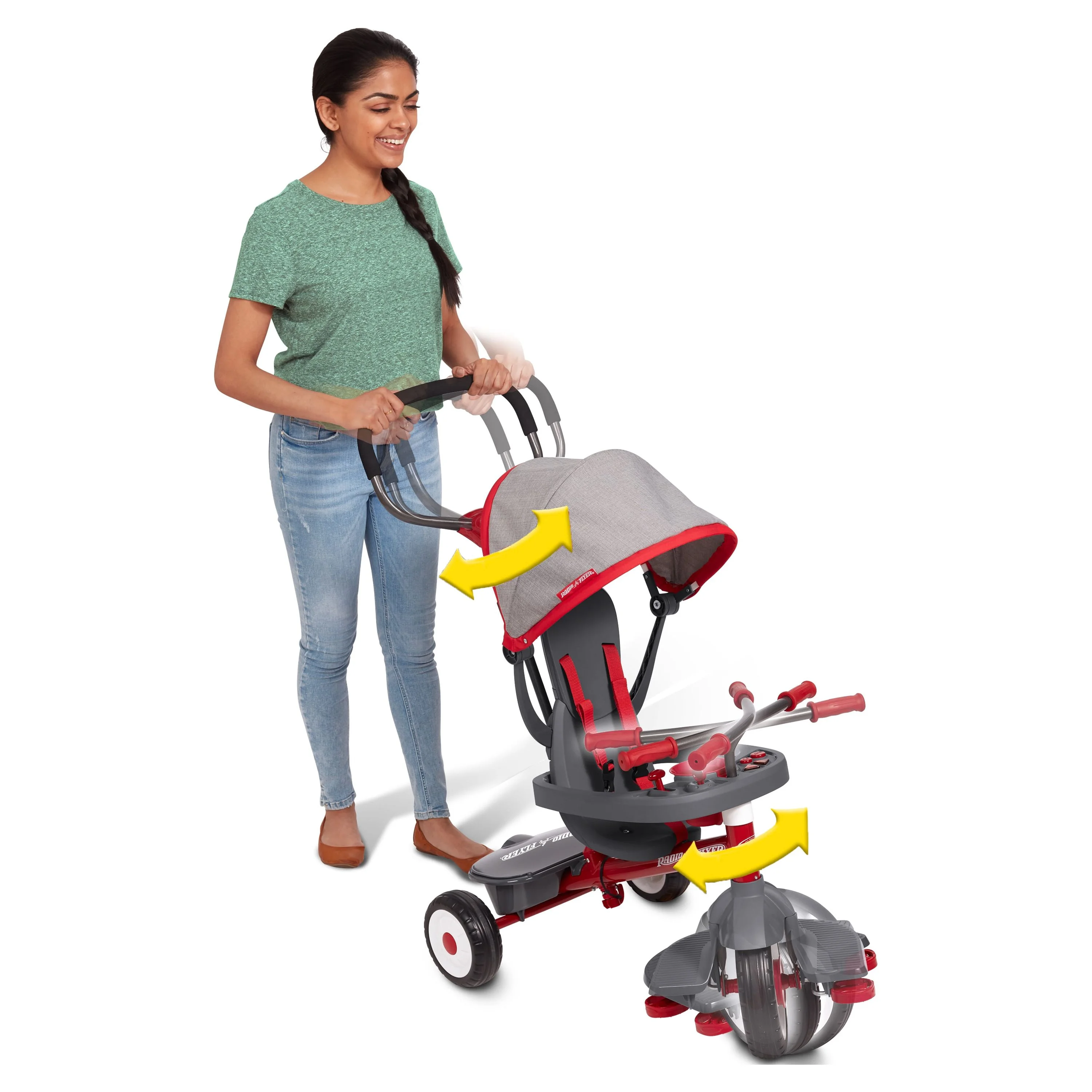 Radio Flyer, 4-in-1 Stroll 'N Trike with Activity Tray, Red & Gray, Convertible Tricycle,  Unisex - Womvr