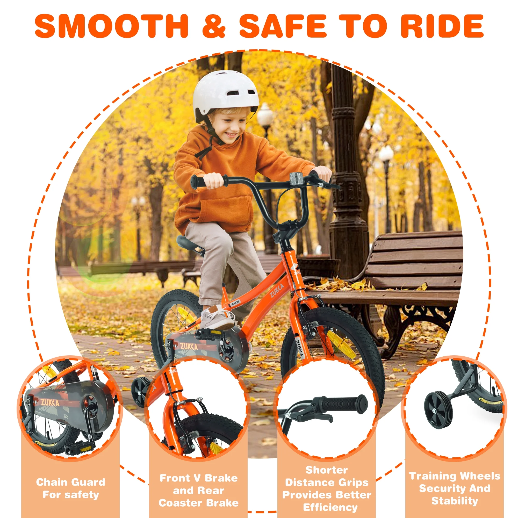 Arnahaishe 16 Inch Kids Bike with Training Wheels Boys Girls Bicycle for Age 4-7 Years Old, Orange - Womvr