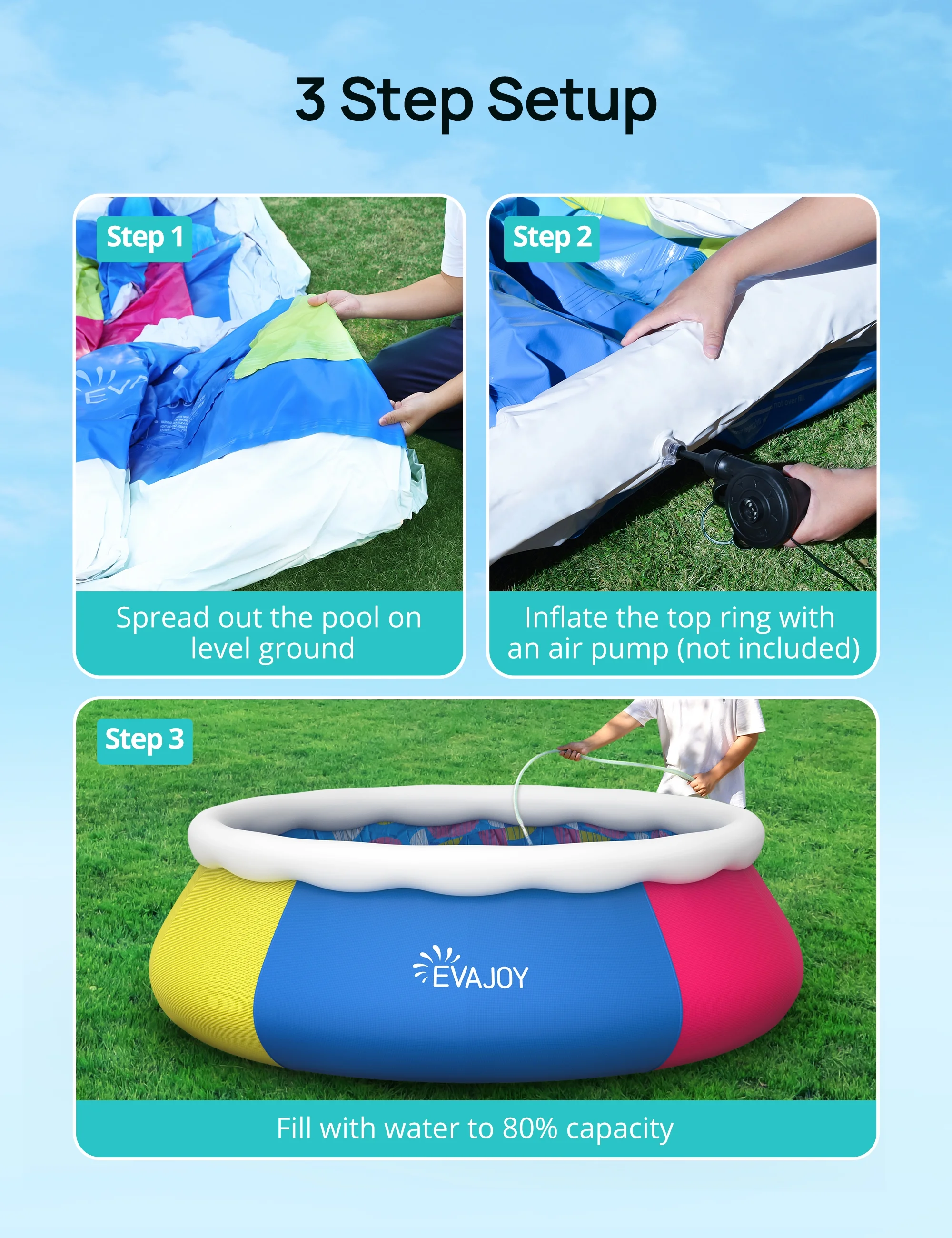 EVAJOY 10ft �� 30in Easy Set Inflatable Swimming Pool with Pool Cover - Perfect Above Ground Pool for Family Fun in Your Backyard Garden - Womvr