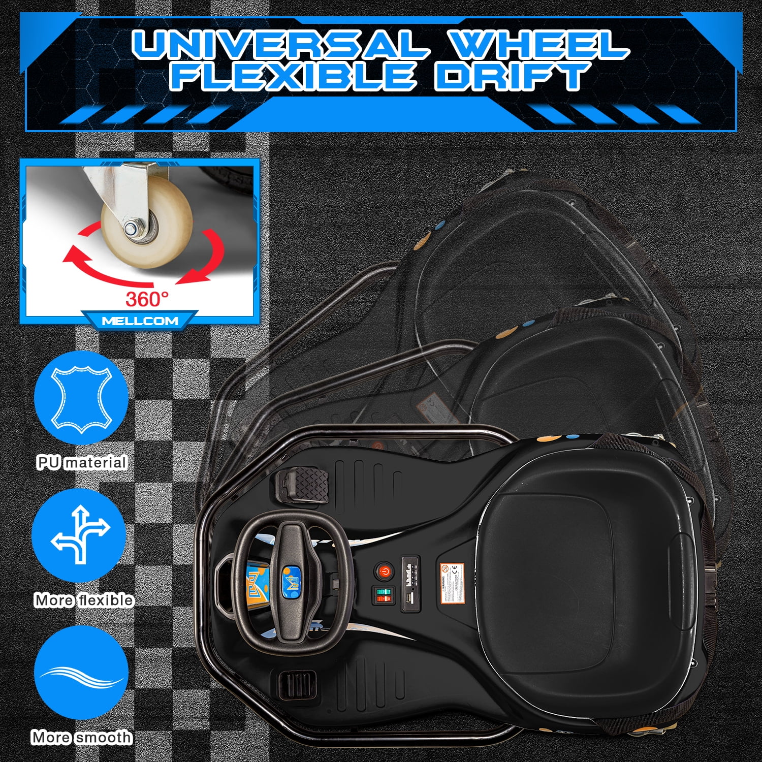 Hommow 12V Ride on Drift Car for Kids,Electric Drifting Go-Kart with Acceleration Pedal, Music, Bluetooth, LED Lights,Christmas Gift for 4-18Years Old,Blue - Womvr