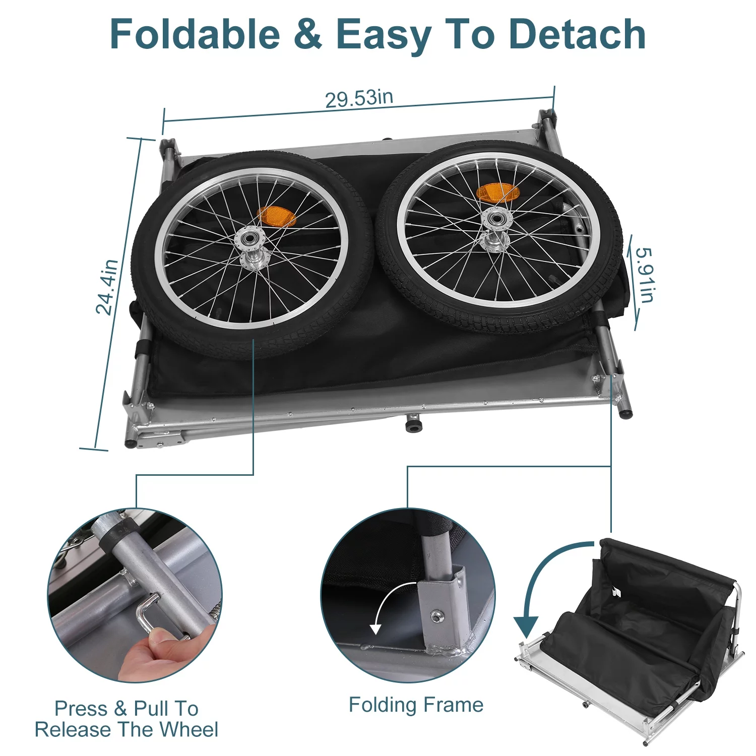 176lbs Bike Cargo Wagon Trailer iMounTEK Foldable Large Bicycle Trailer with Removable Lid Waterproof for Carrying Stuff Plants Tools Black - Womvr