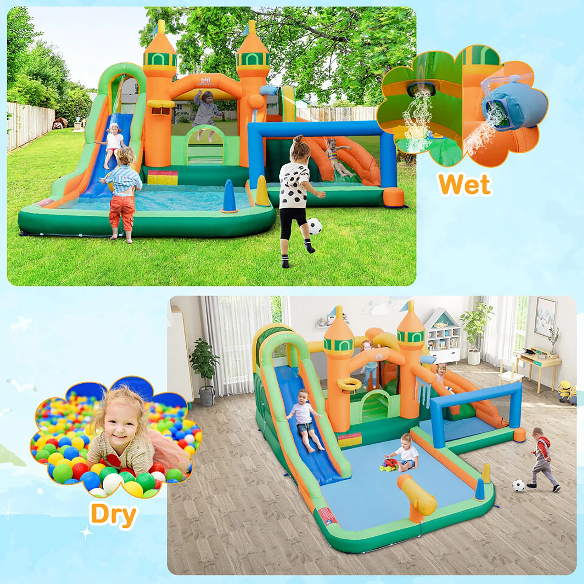 Gymax Kids Inflatable Water Slide Park w/ Splash Pools Wet Dry Combo Blower Excluded - Womvr