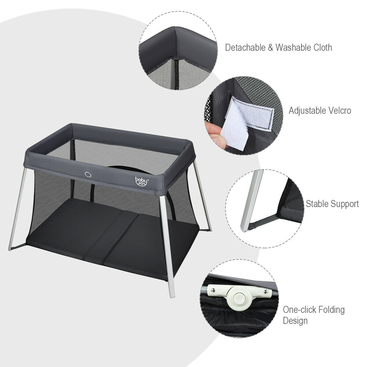 Gymax Foldable Baby Playpen Playard Lightweight Crib w/ Carry Bag For Infant Dark Gray - Womvr