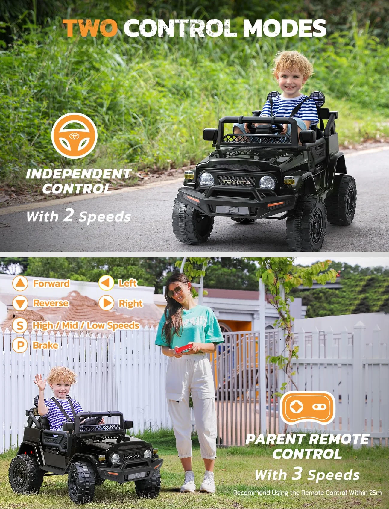 Toyota FJ Cruiser Ride on Car, 12V Powered Off-Road Toys for Kids w/ Remote,Spring Suspension,6 LED Lights,Camo Green - Womvr