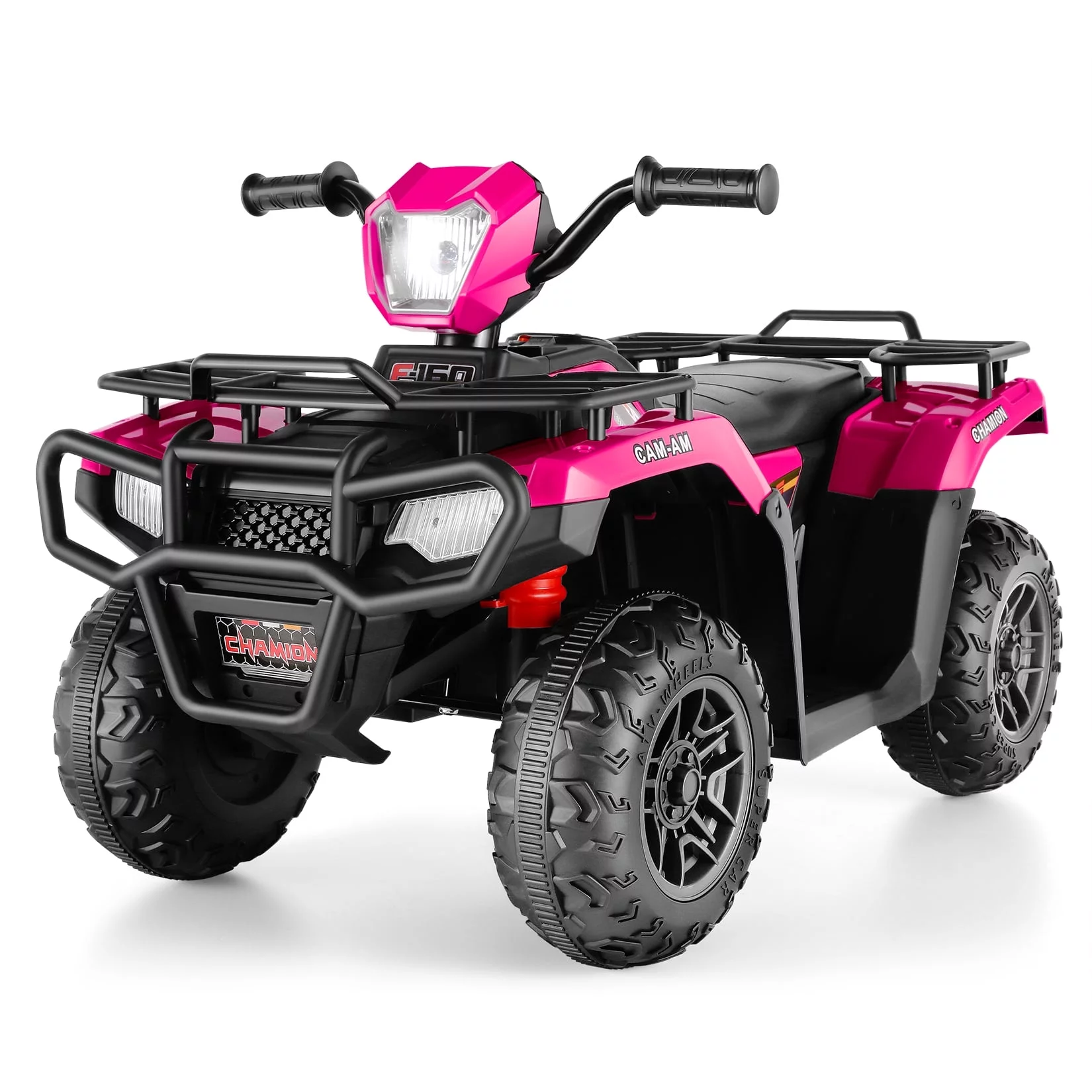 Funcid 12V Kids Ride on ATV 4-Wheeler Quad Battery Powered Electric Car with High/Low Speed, 2X30W Motor, Treaded Tires, Soft Braking, LED Light, Music, Rose Red - Womvr