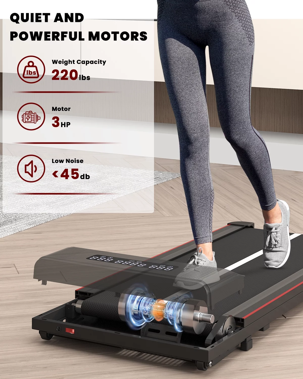 Home Fitness Code Foldable Treadmill with Bluetooth Speaker, 3HP Under Desk Treadmills for Home - Womvr