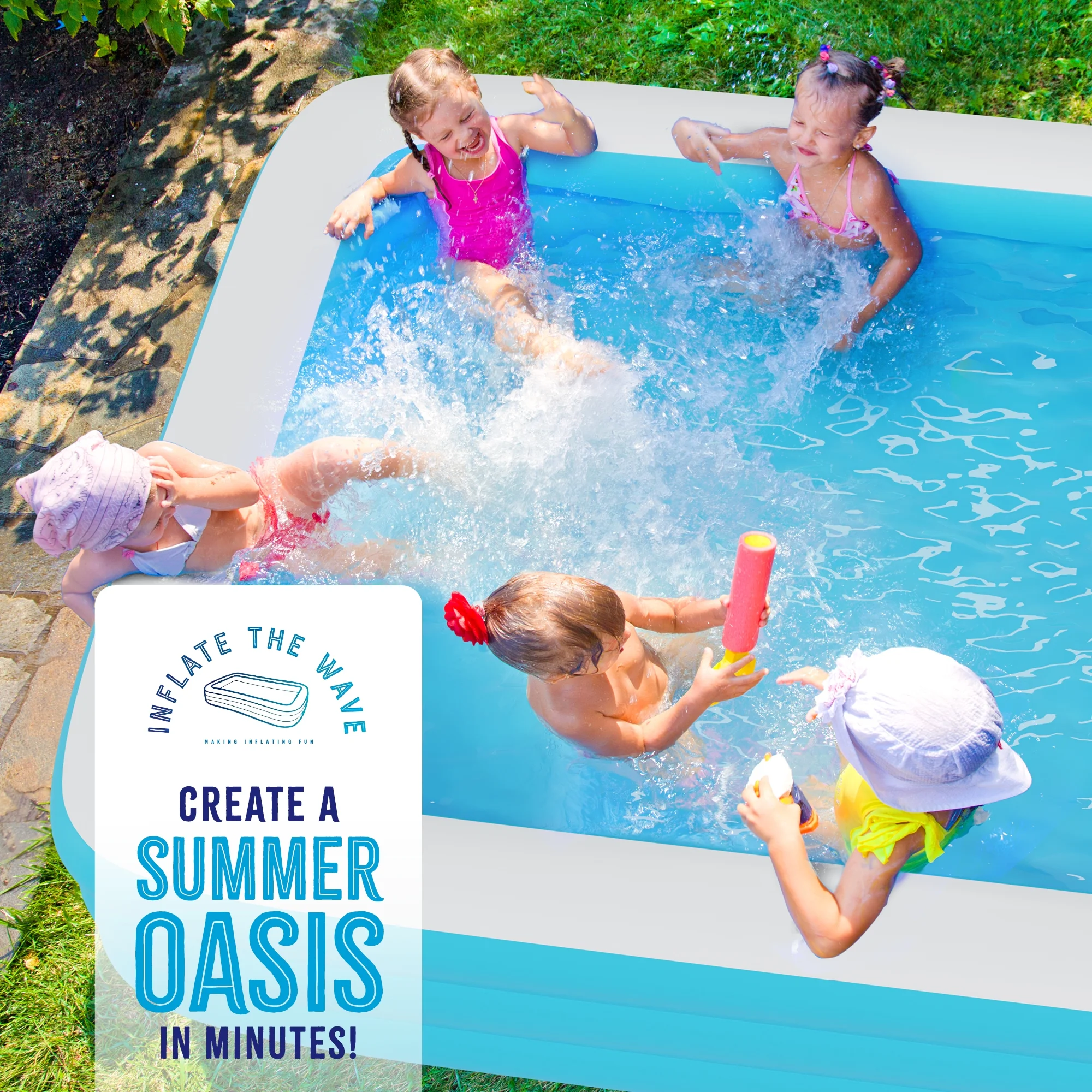 Inflatable Swimming Pool with Built-in Air Pump (Pink, Large, 120