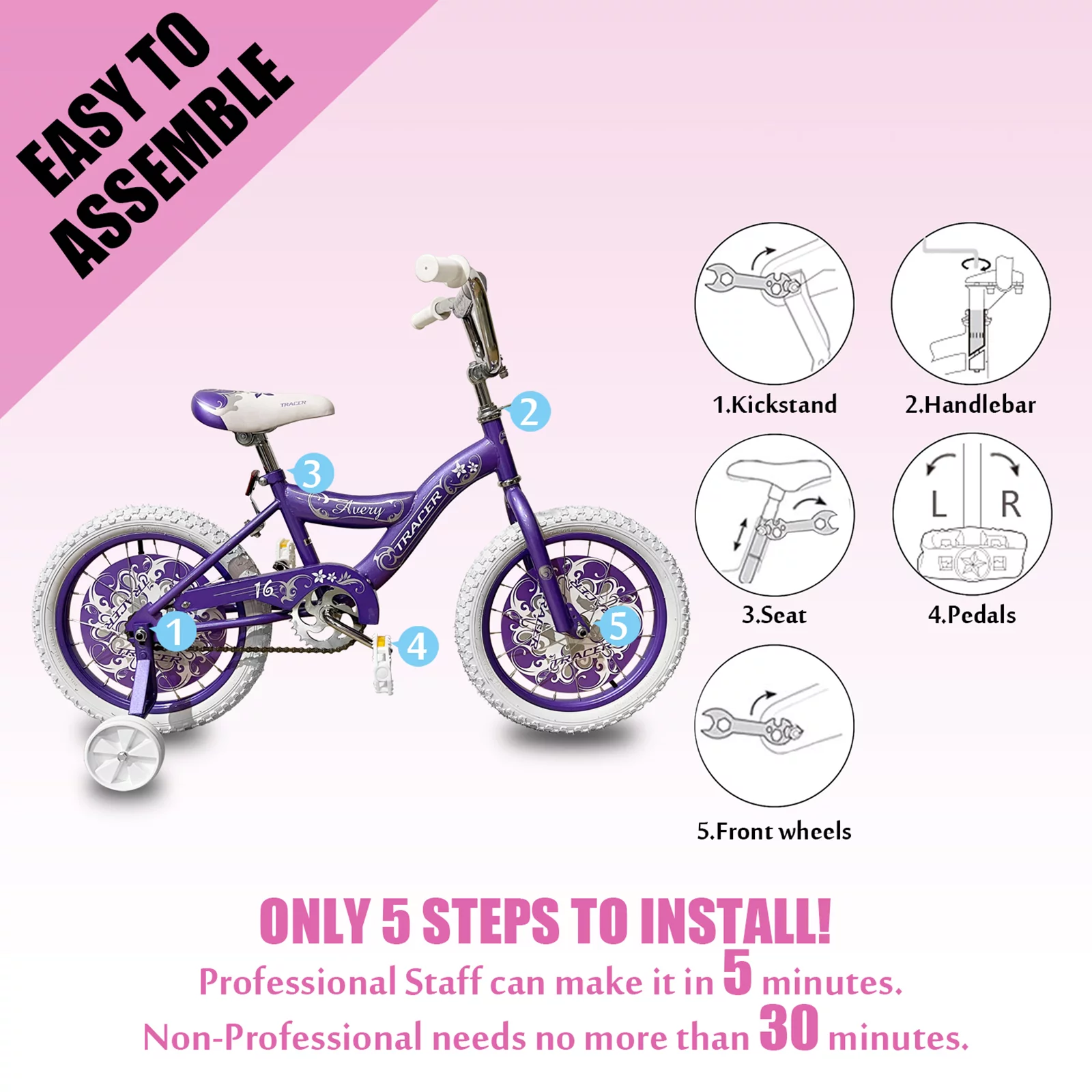 TRACER Daisy BMX 20 Inch Kids Bike, Boy and Girls Age 5 to 9, Purple - Womvr