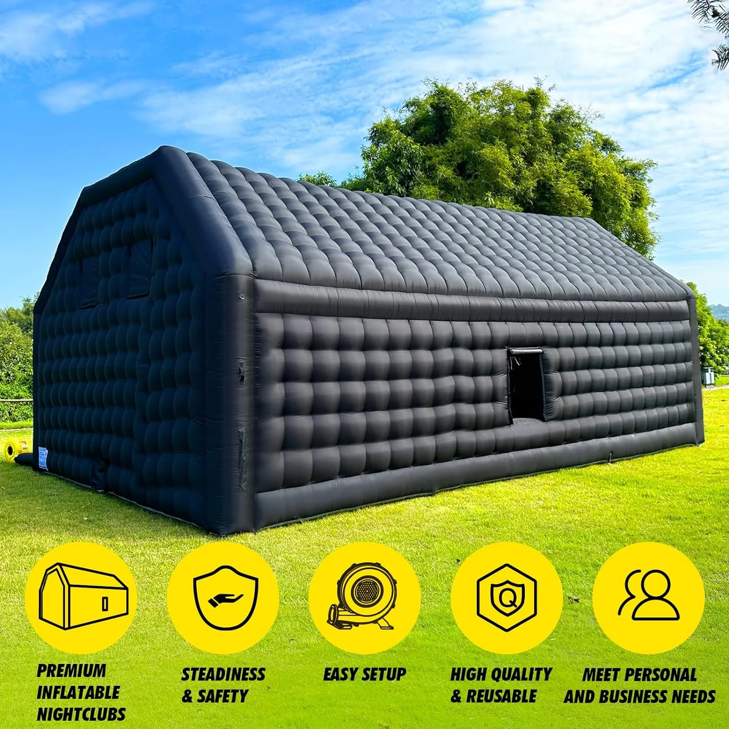 WARSUN Large Black Inflatable Night Club 30x20x13Ft Inflatable Party Tent with Logo Area Disco Cube Gazebo Event House - Womvr