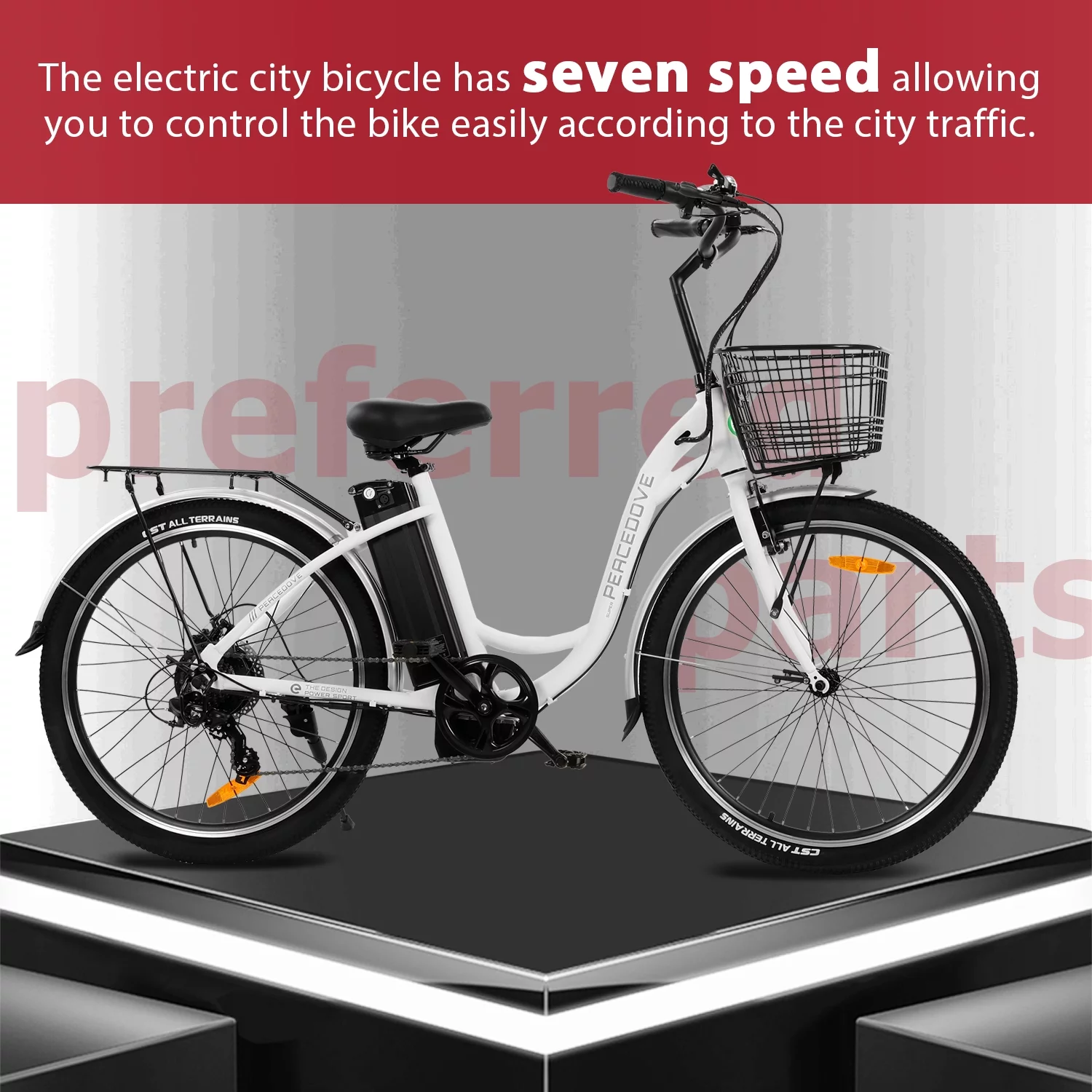 Ecotric 26 Inch 36 V 10 AH 350 W City Bike Electric Bicycle e-bike White with Basket 7 Speed Step Through Commuter for Women Girls A-E516646 - Womvr