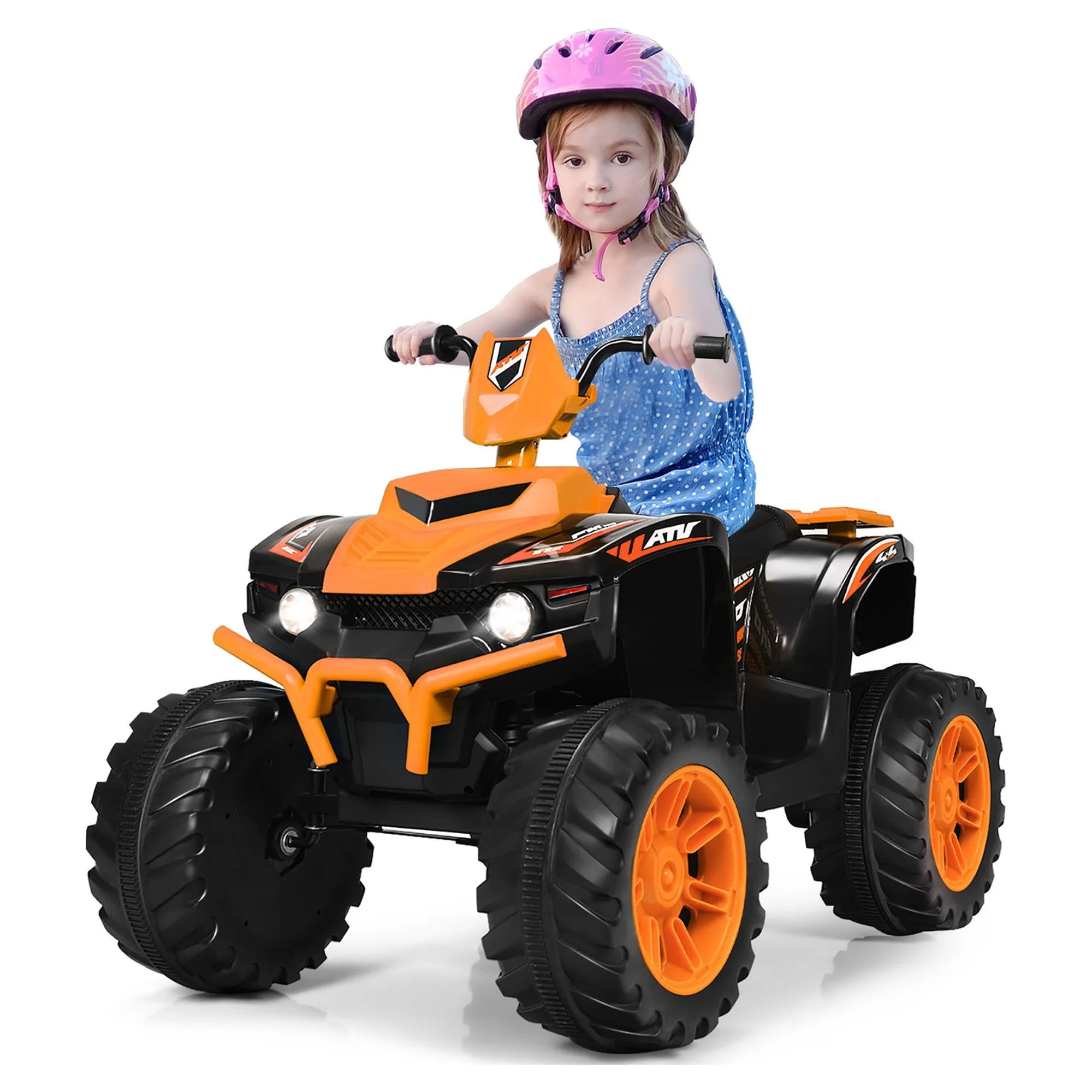 Costway 12V Kids 4-Wheeler ATV Quad Ride On Car w/ LED Lights Music  USB Navy - Womvr