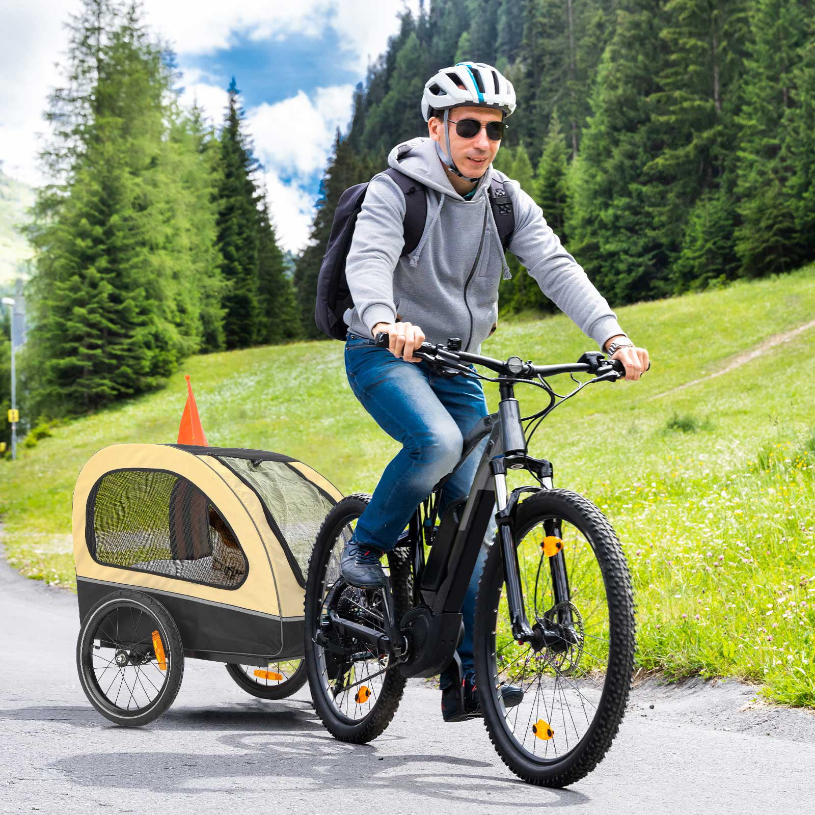 MOJAY Foldable Dog Bike Trailer with Rear Entrance for Small and Medium Pets Under 88 lbs, Outdoor Bike Trailer, Green - Womvr