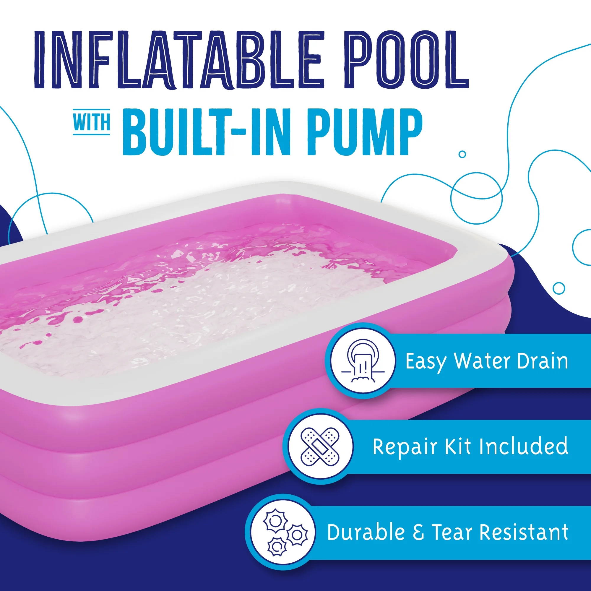Inflatable Swimming Pool with Built-in Air Pump (Pink, Large, 120