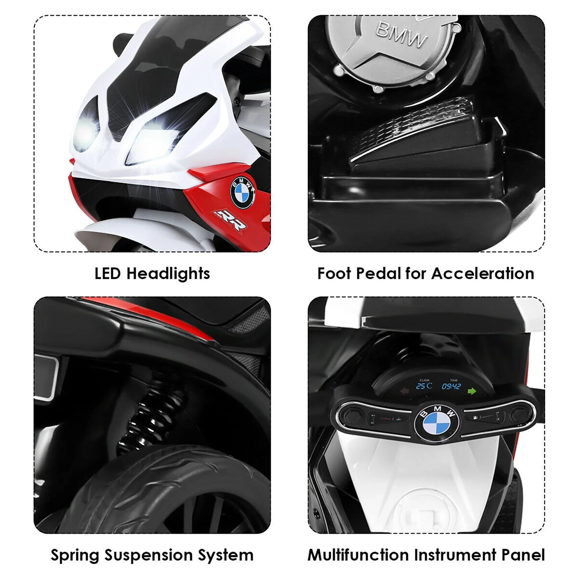 Costway Kids Ride On Motorcycle BMW Licensed 6V Electric 3 Wheels Bicycle with Music & Light (Suitable for 18-36 Months Age) - Womvr