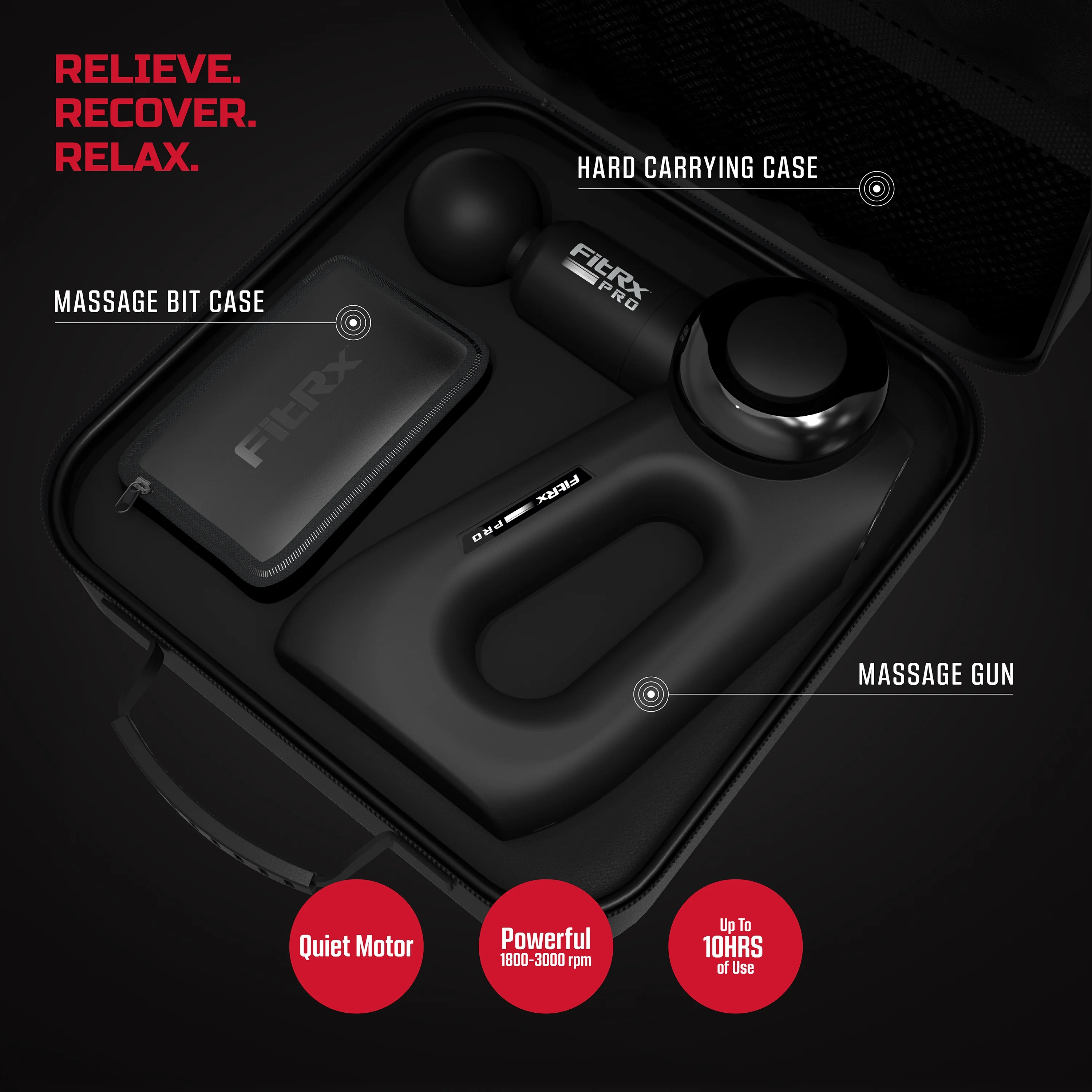 FitRx Pro Neck and Back Massager, Handheld Percussion Massage Gun with Multiple Angles, Speeds and Attachments - Womvr