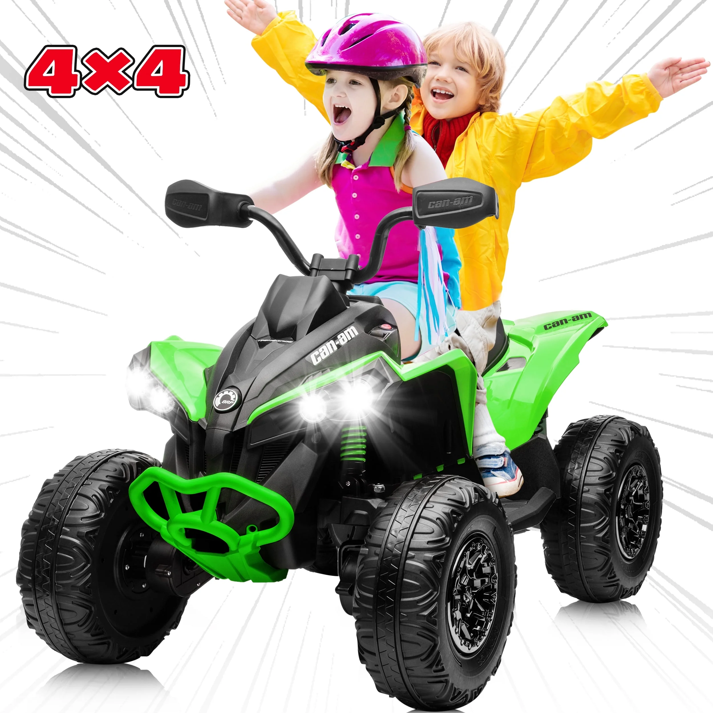 24V Ride on Toys, 4 Wheeler ATV for Kids with 2 Seater, 4x200W Motors, 4WD/2WD Switchable, Khaki - Womvr