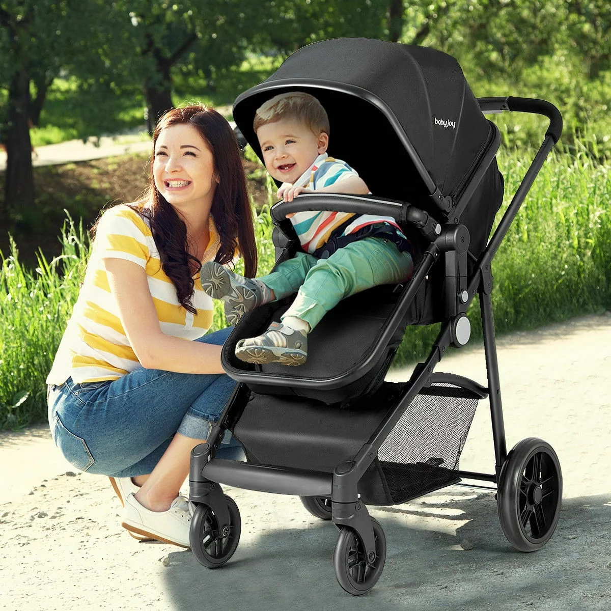 Costway Foldable Baby Stroller 2 in1 Newborn Infant Travel Buggy Pushchair Black - Womvr