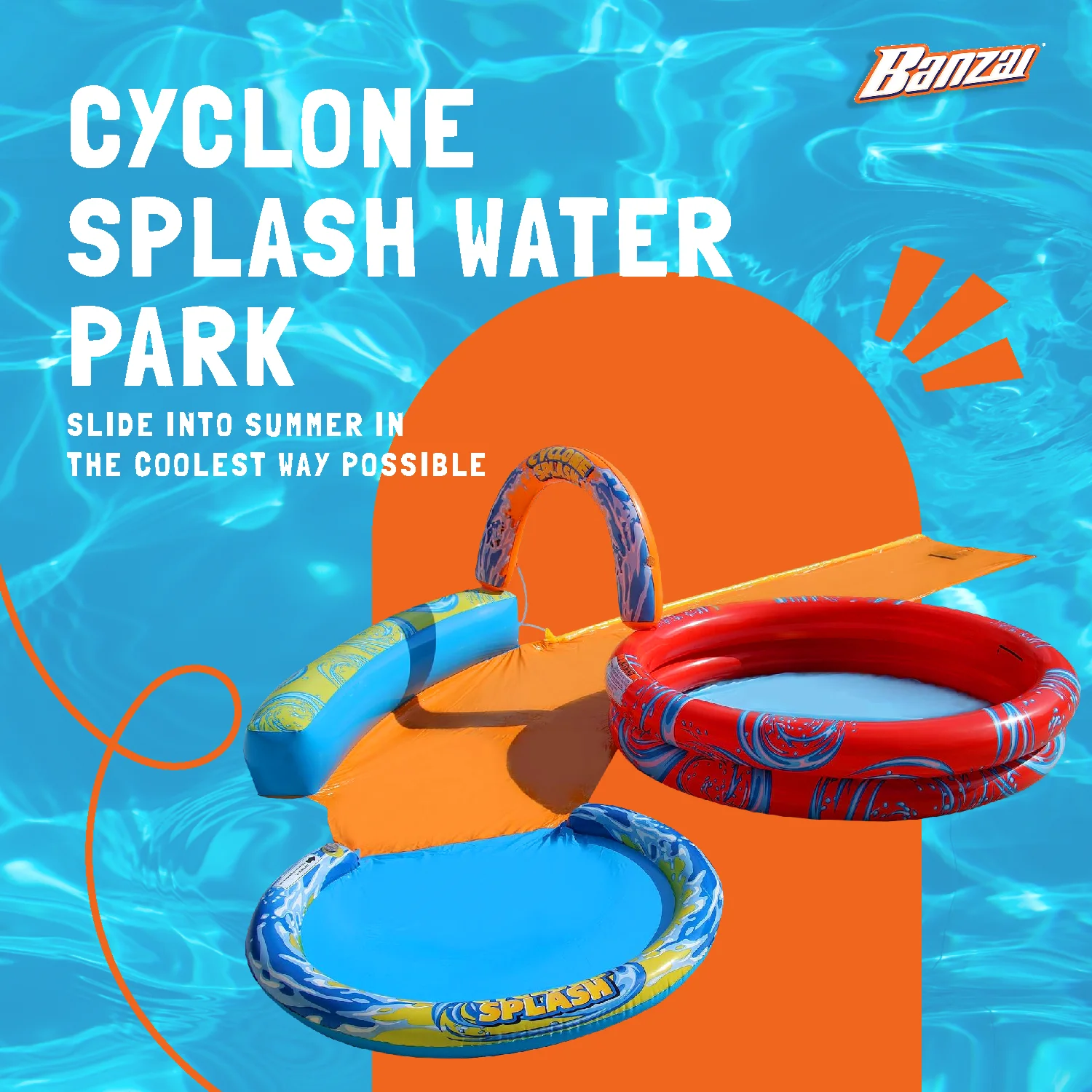Banzai Cyclone Splash Park Inflatable w/ Sprinkling Slide & Water Aqua Pool - Womvr