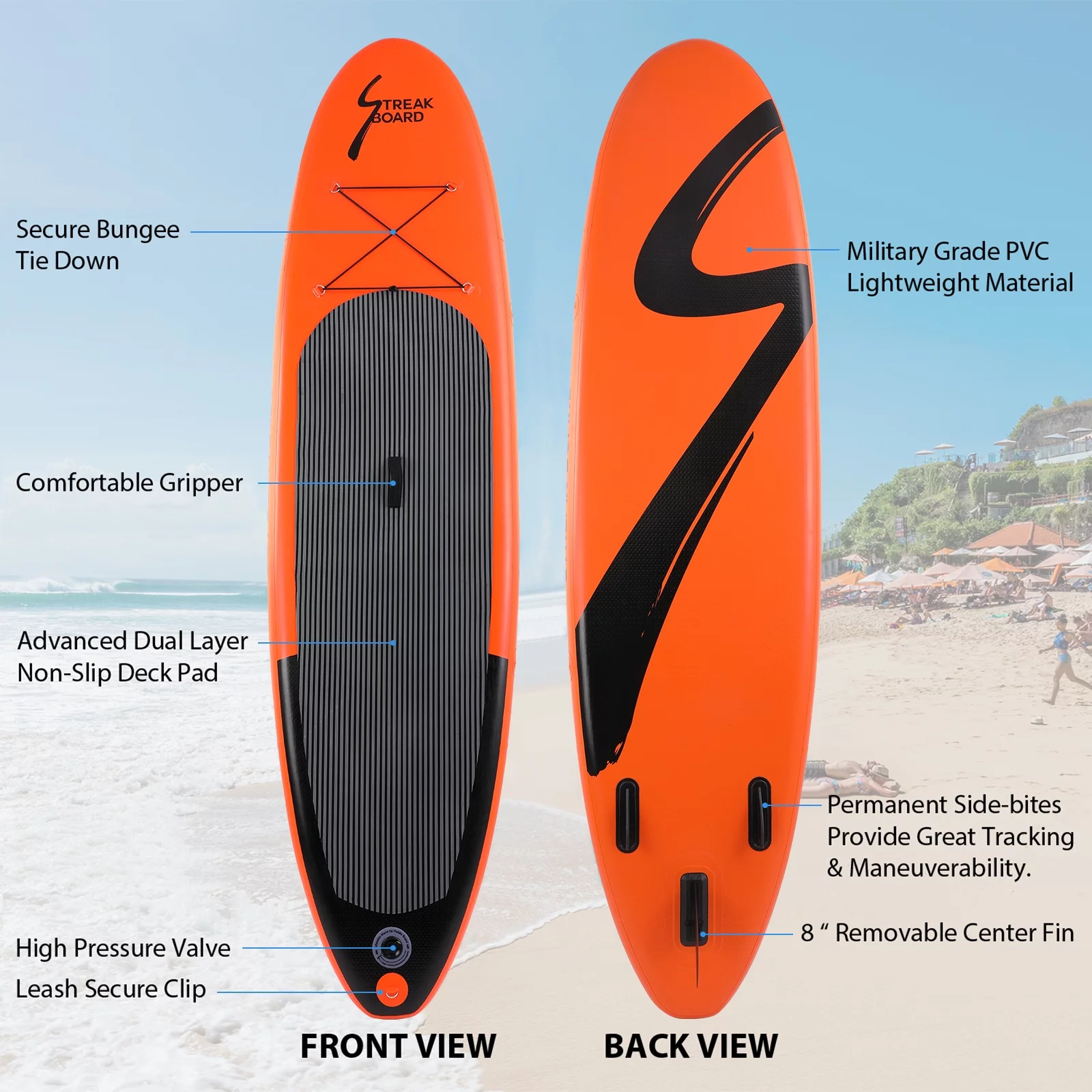 streakboard 10' Inflatable Stand up Paddle Board with SUP Accessories, Backpack, Paddle & Hand Pump - Womvr