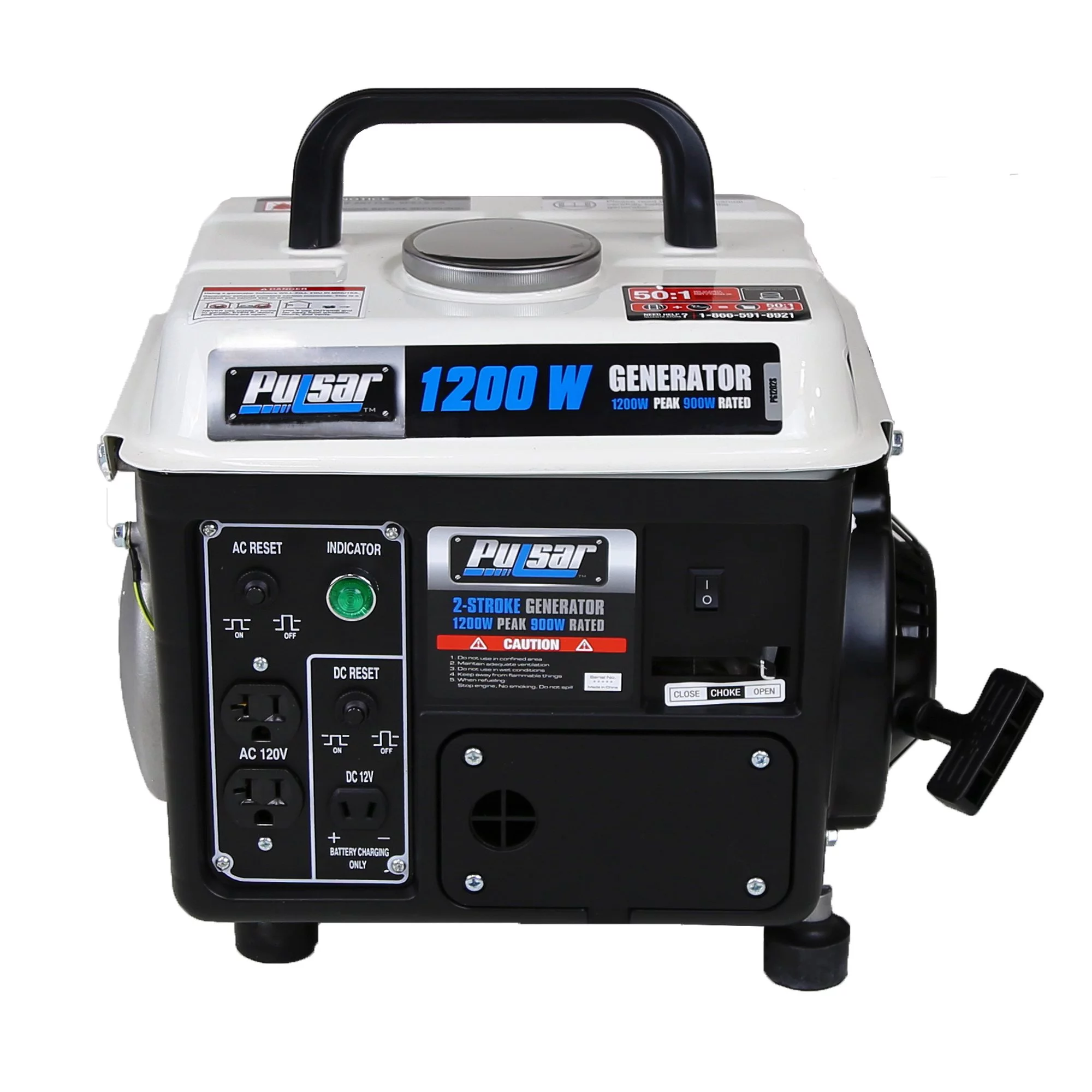 Pulsar PG1202SA 1200 Peak Watt, 900 Running Watt Portable 2-Cycle Gas Powered Generator - Womvr