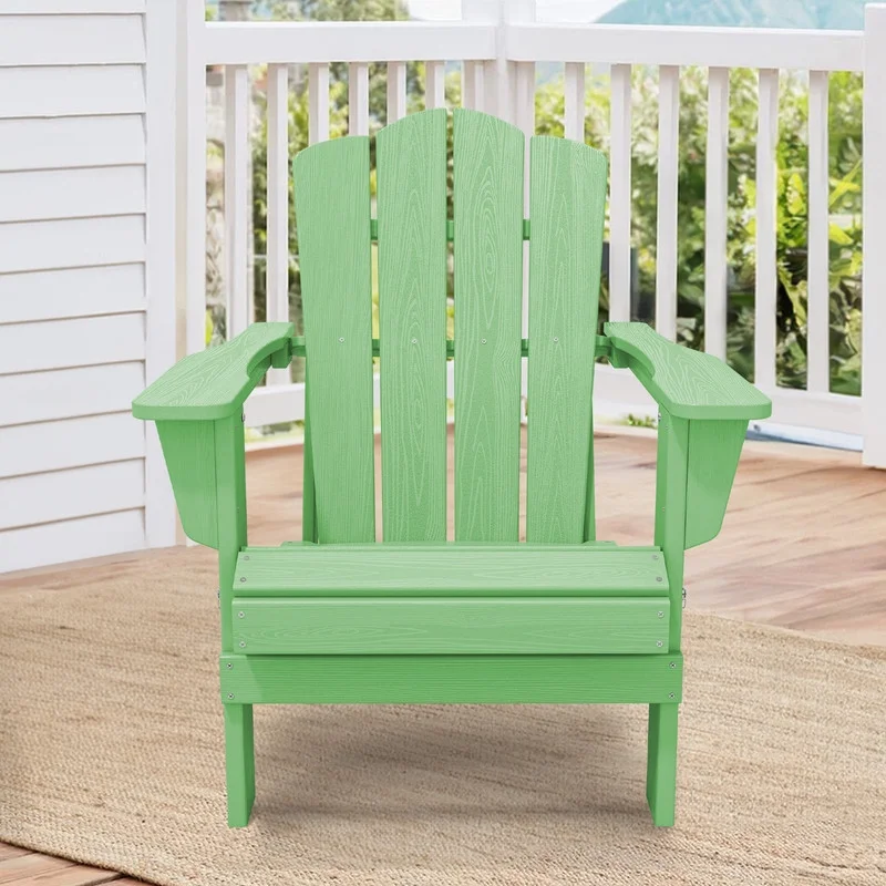 Outdoor Patio Folding HDPE Resin Adirondack Chair, Red - Womvr