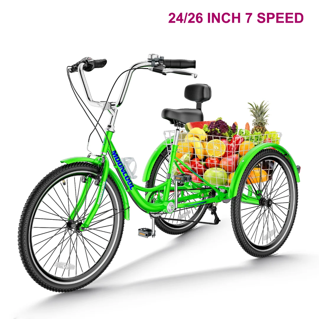 Docred Adult Tricycle 7 Speed 24 Inch Three Wheel Bike Cruiser Trike for Men/Women/Seniors - Womvr