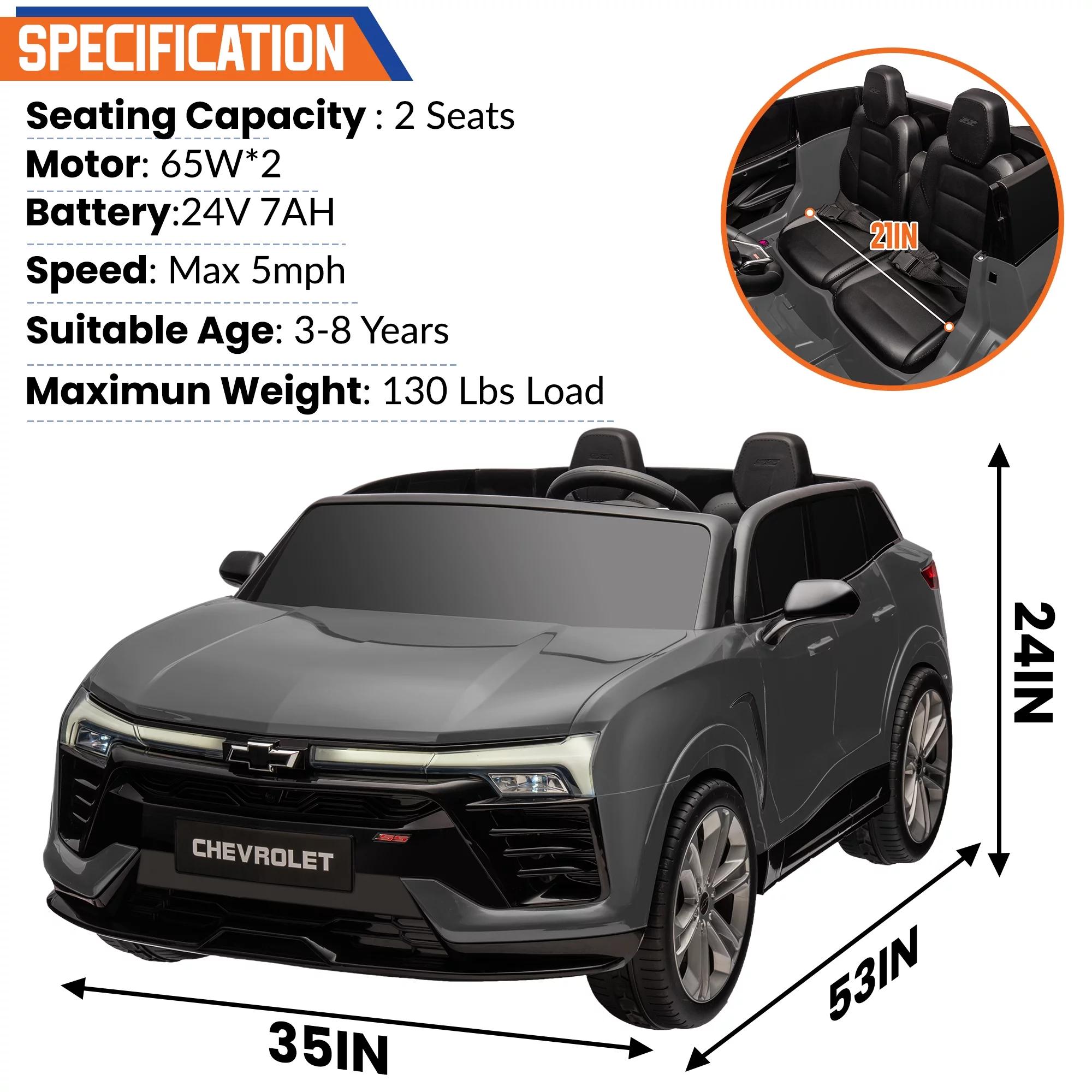 24V Kids Ride on Car, Licensed Chevrolet Blazer EV SS 2 Seater Ride on Toy Truck with Remote, Electric Cars for Kids Boys Girls, LED Lights,MP3 Music, Bluetooth Black - Womvr