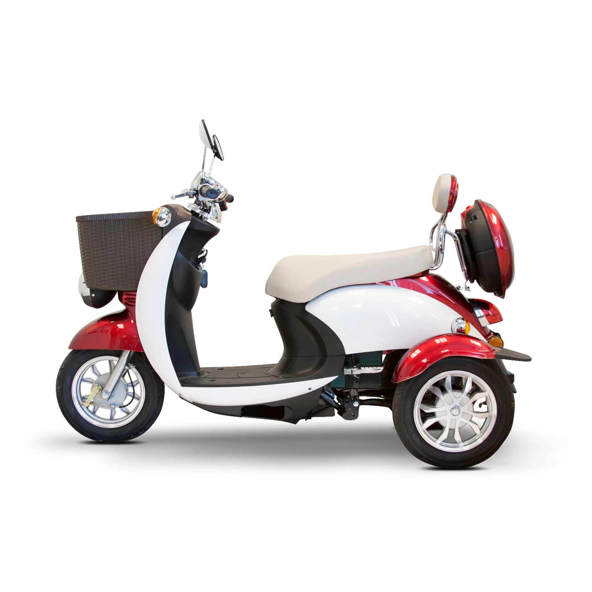 E-Wheels EW-11 Electric Sport Euro 3 Wheel Scooter with Basket, Red - Womvr
