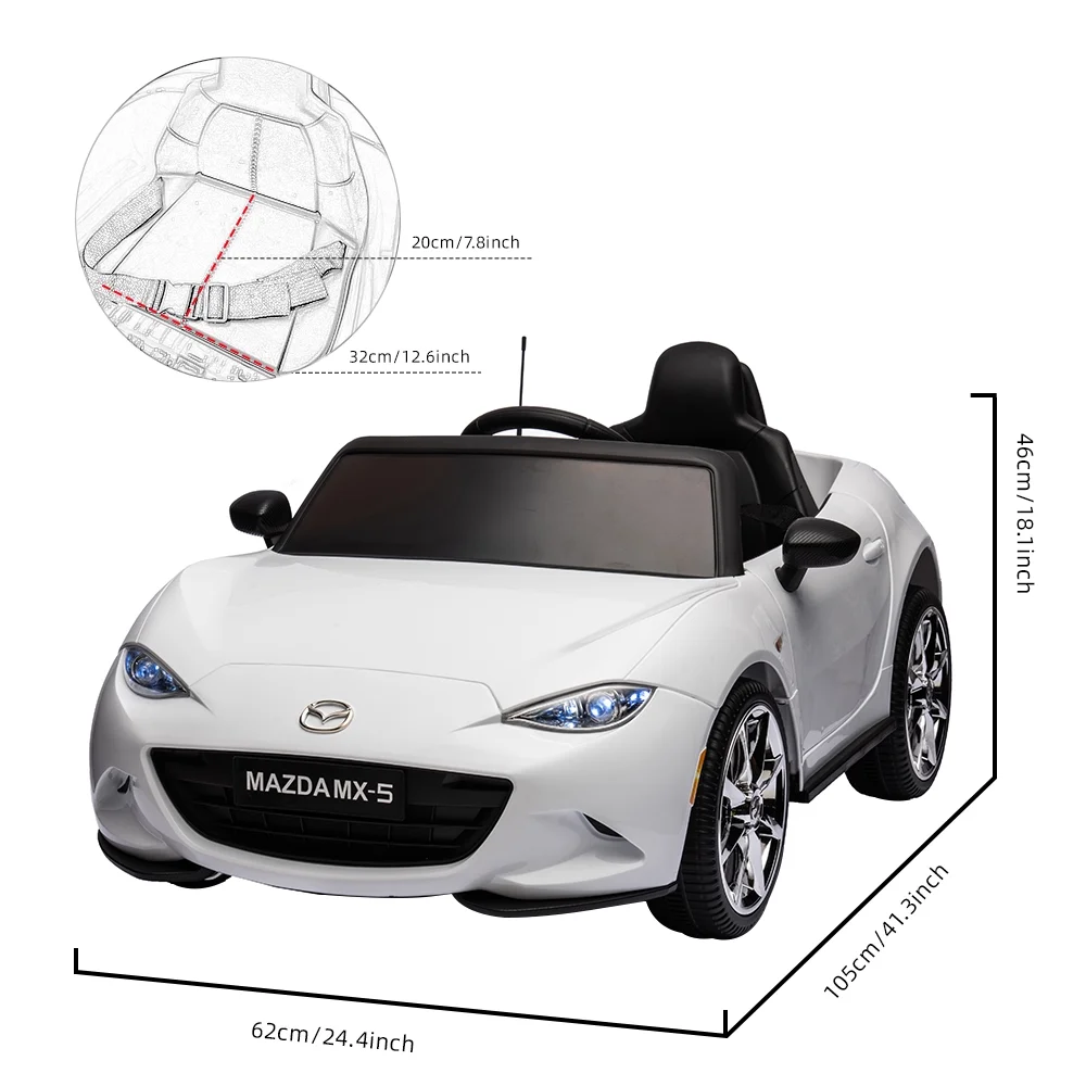 12V Ride On Powered Wheels Car Mazda Licensed MX-5 Electric Car for Kids w/ Parental Remote Control LED Lights Bluetooth Music - Womvr