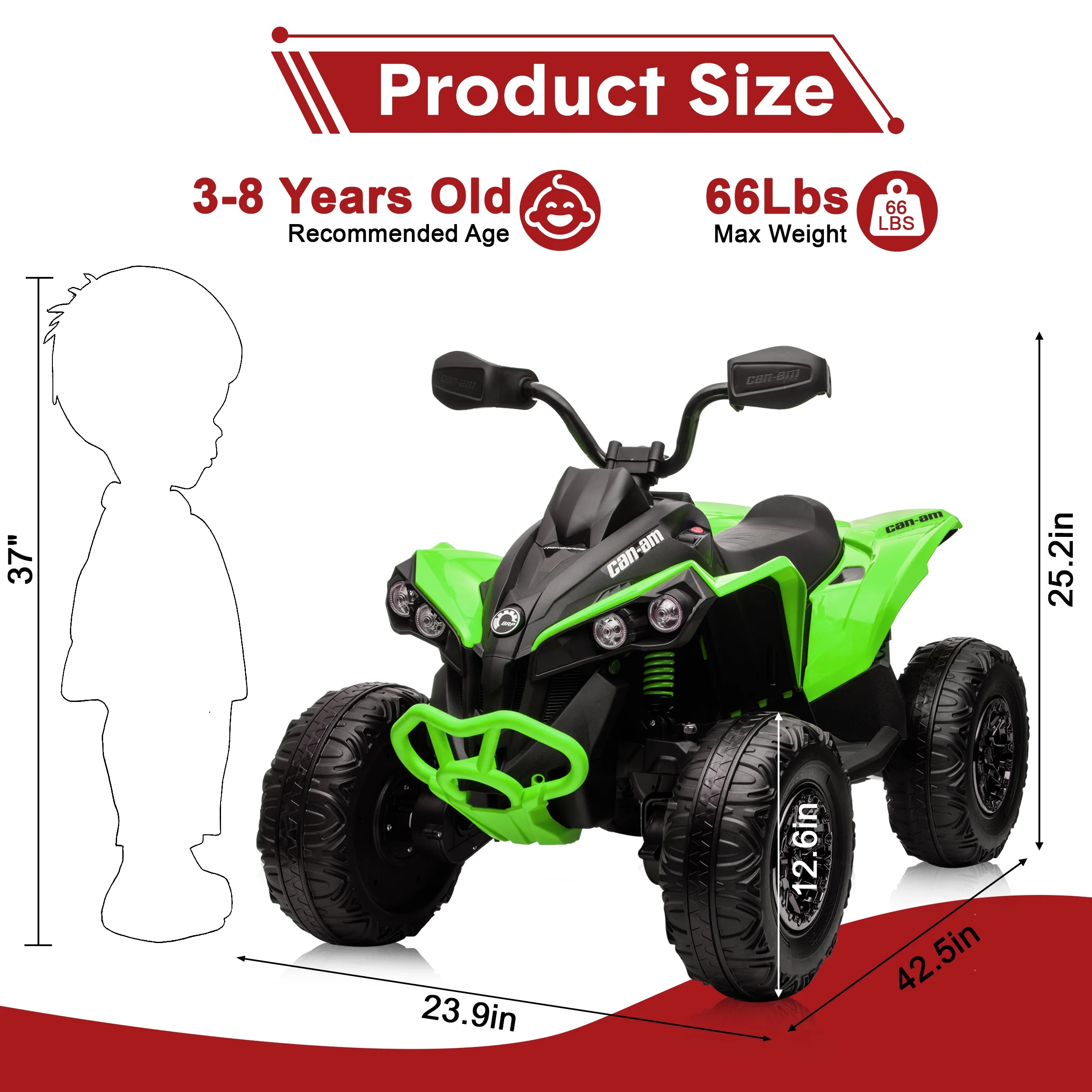 Joyracer 24V Ride on Toys, 4 Wheeler ATV for Kids with 2 Seater, 4x200W Motors, 4WD/2WD Switchable, Khaki - Womvr
