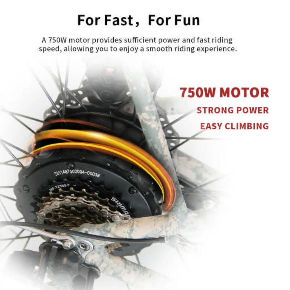 Aostirmotor Electric Mountain Bike, 749W Motor 48V 13AH Removable Lithium Battery Ebike with Rack, 26