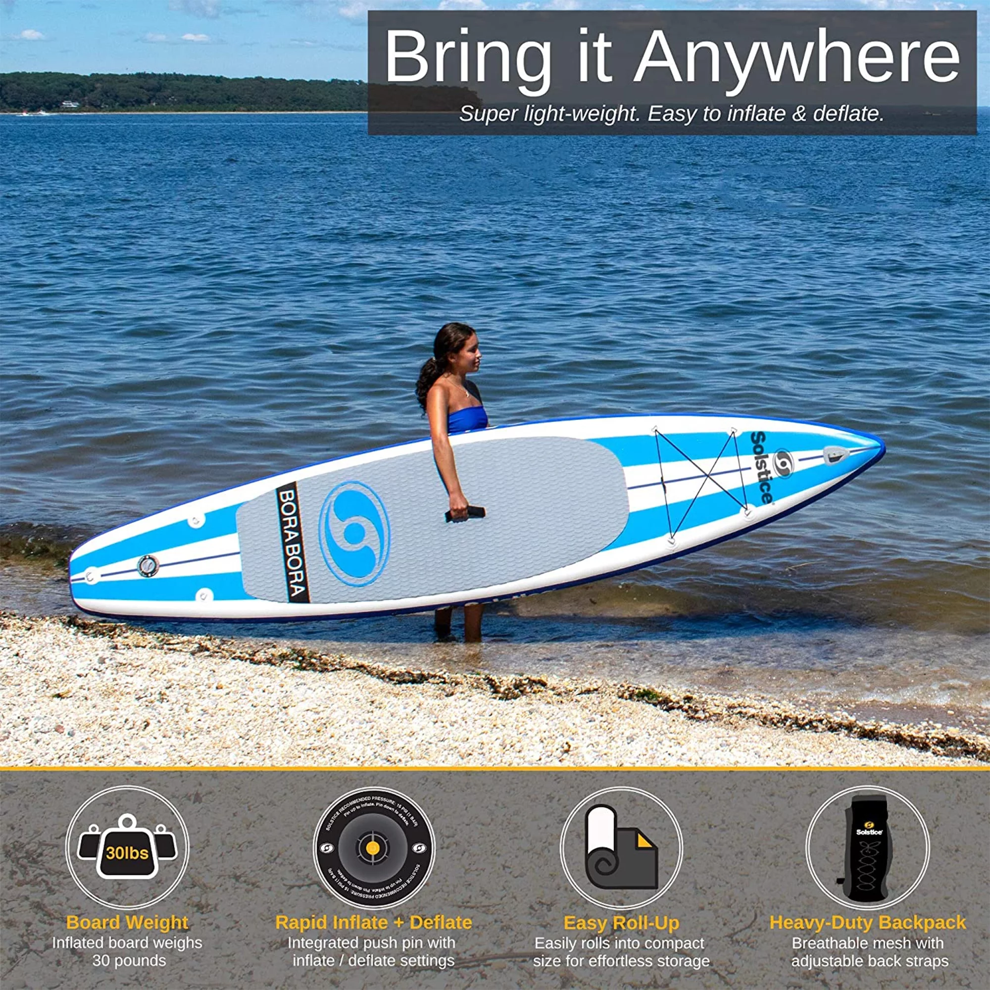Solstice Watersports Islander Inflatable Stand-Up Paddle Board Kit (11'2 x 31'' x 6'') - Womvr