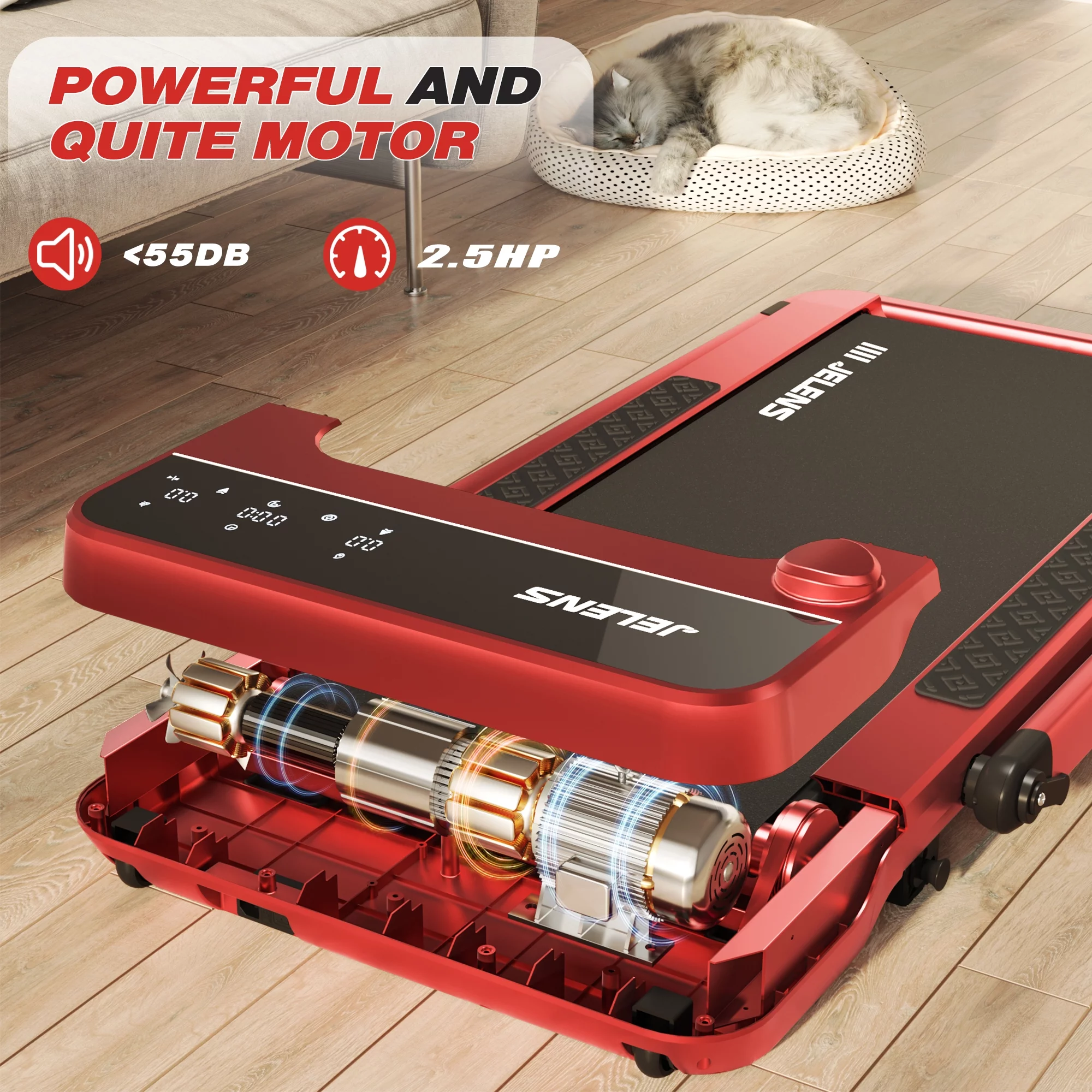 JELENS 2 in 1 Incline Treadmill Under Desk Walking Pad 2.5HP Home Folding Treadmills with Gesture Sensing Control, Walking Machine for Office with Led Display - Womvr