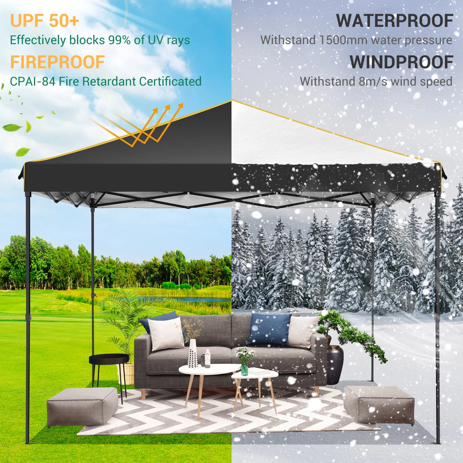 SANOPY 10' x 10' Pop up Canopy, UV and Rain Resistant Canopy Shelter with 4 Removable Sidewalls and Sandbags, Outdoor Canopy with Carry Bag for Grass, Beach and Camping - Womvr