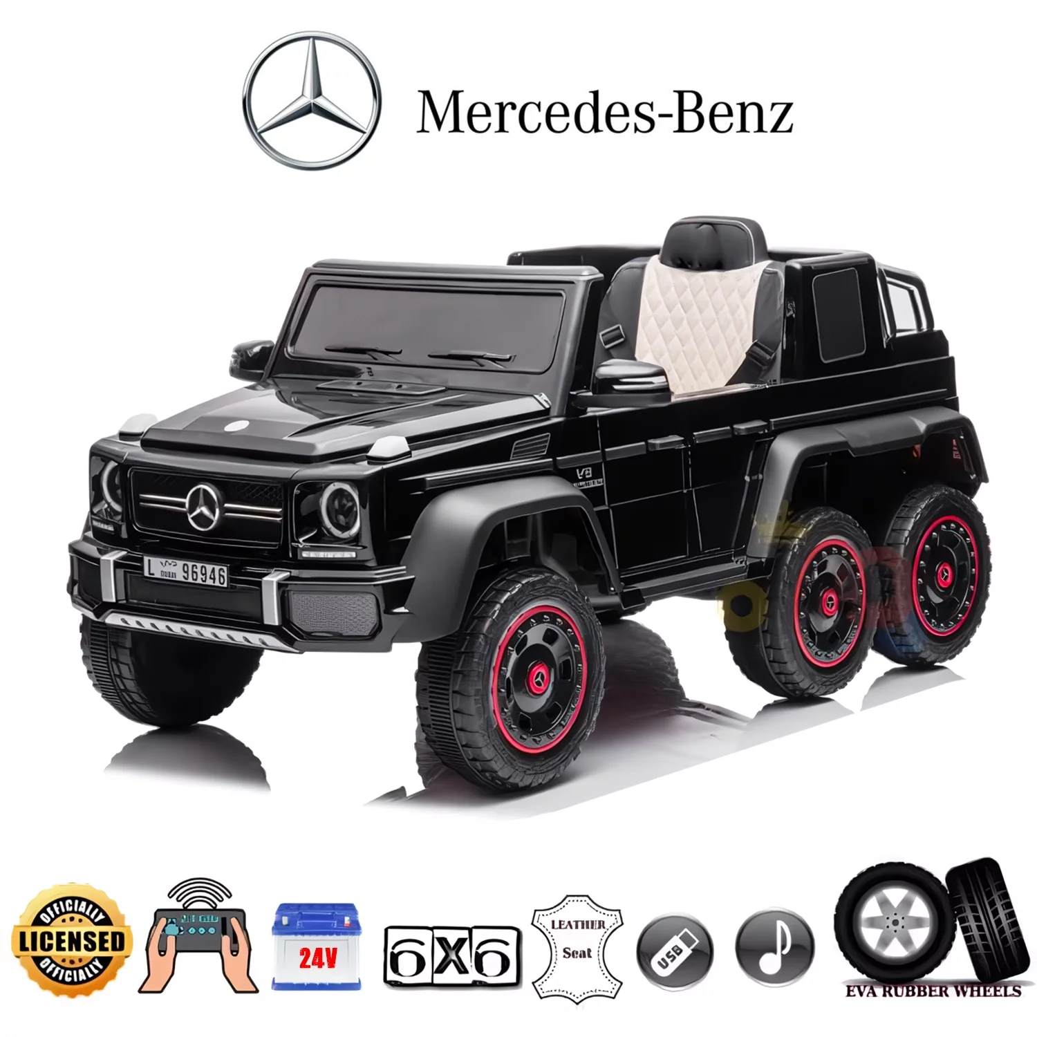 Spoway 24V Benz Ride-on Truck, Kids Ride on Cars with Remote , 6 Wheel,3 mph - Womvr