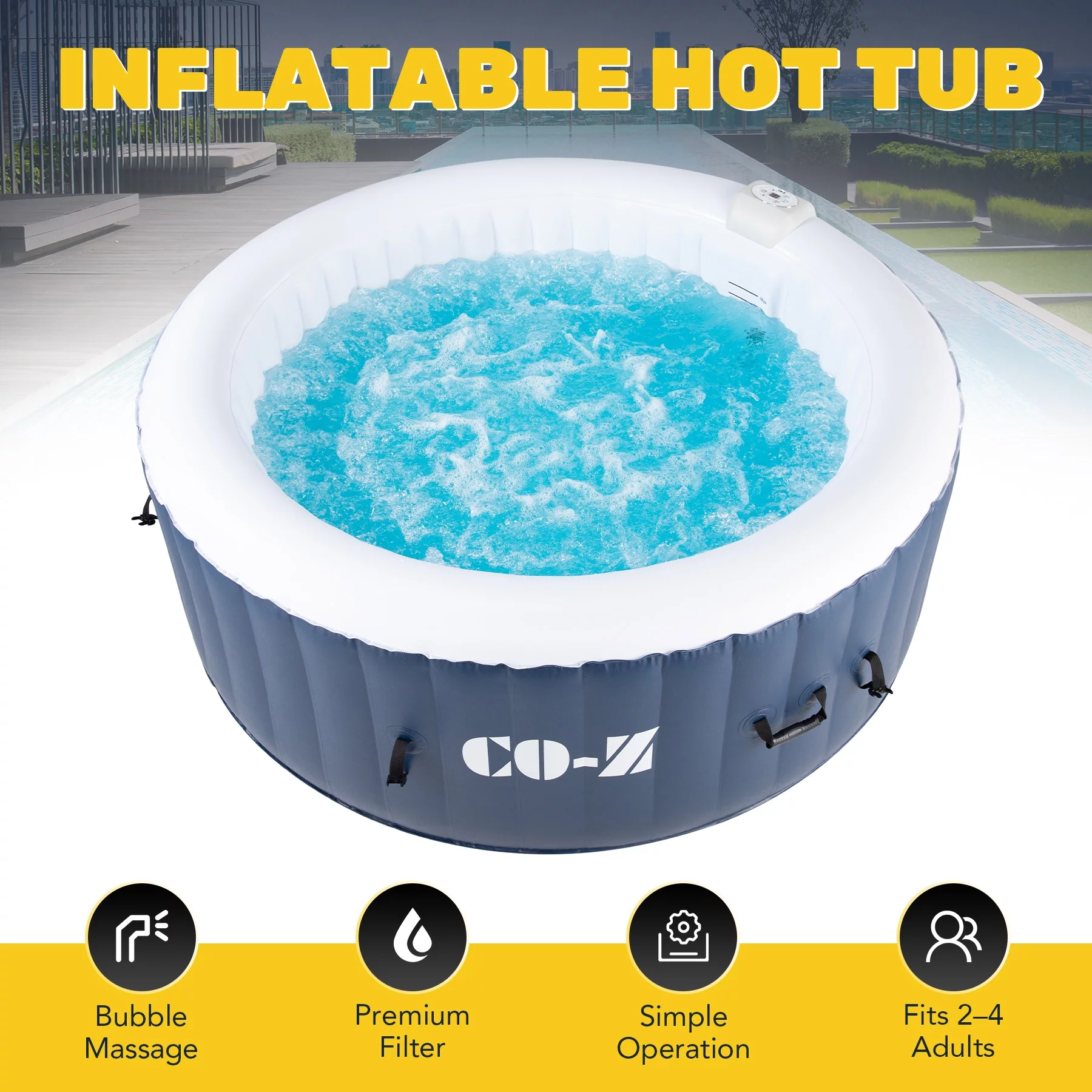 6x6ft PVC Inflatable Spa Tub with Heater & 120 Massaging Jets for Patio & More for 2-4 Blue - Womvr