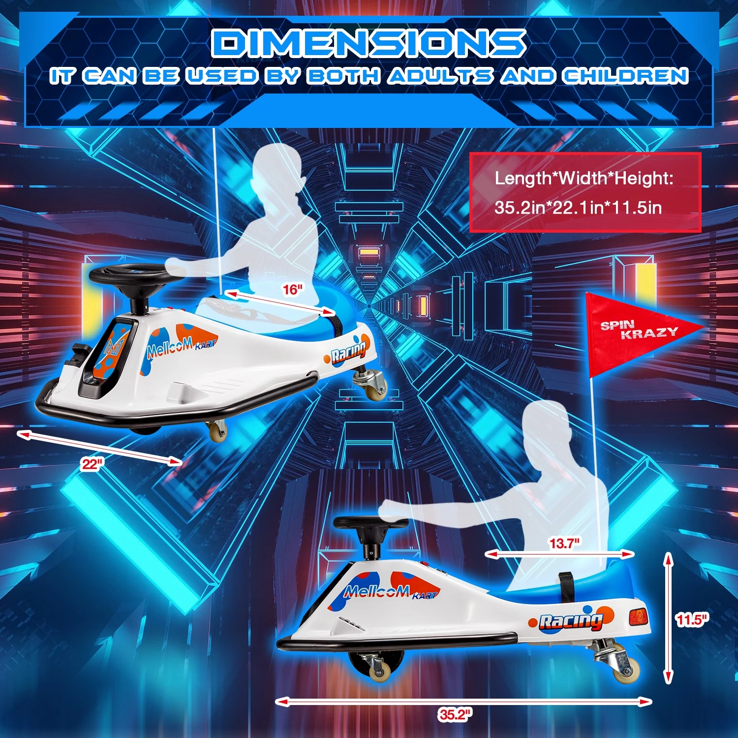 Hommow 12V Ride on Drift Car for Kids,Electric Drifting Go-Kart with Acceleration Pedal, Music, Bluetooth, LED Lights,Christmas Gift for 4-18Years Old,Blue - Womvr