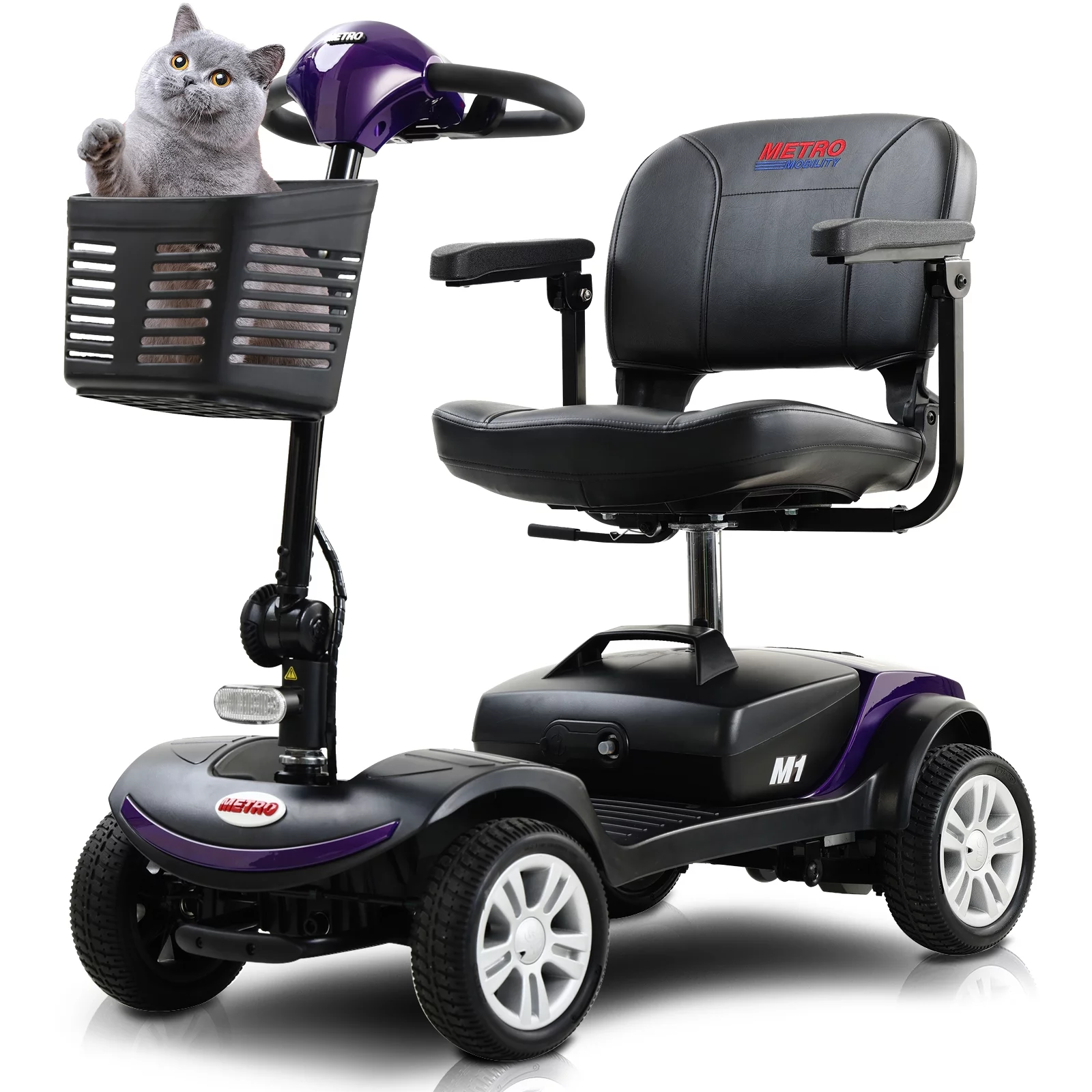 Electric Mobility Scooter for Adults and Seniors - 300 lbs Max Weight, 4-Wheel Powered Mobility Scooters Wheelchair Device for Travel, Elderly (with Head Light-White) - Womvr